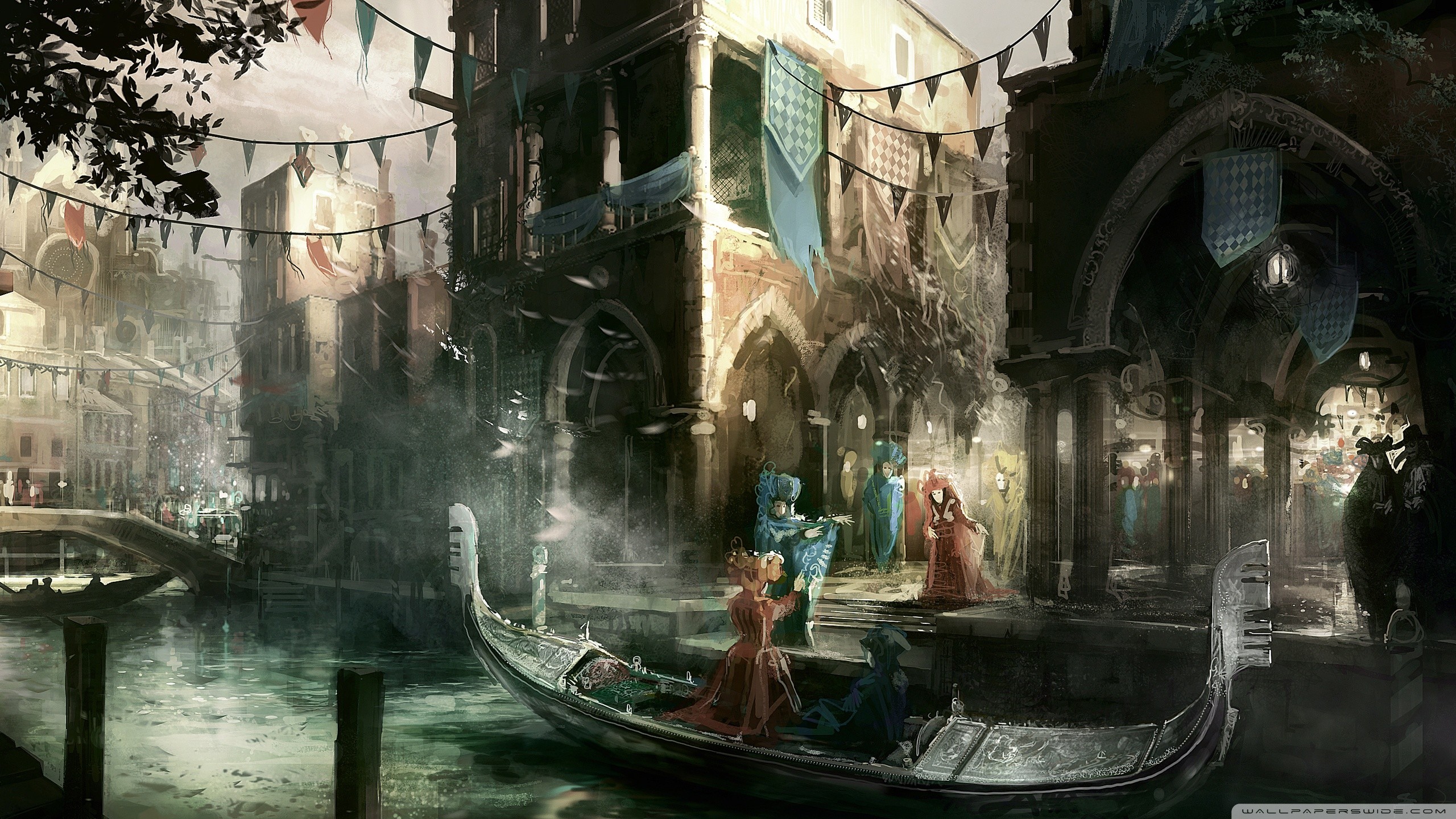 Venezia fantastica, Gondola, Canale, Concept art, 2K, sfondo per PC