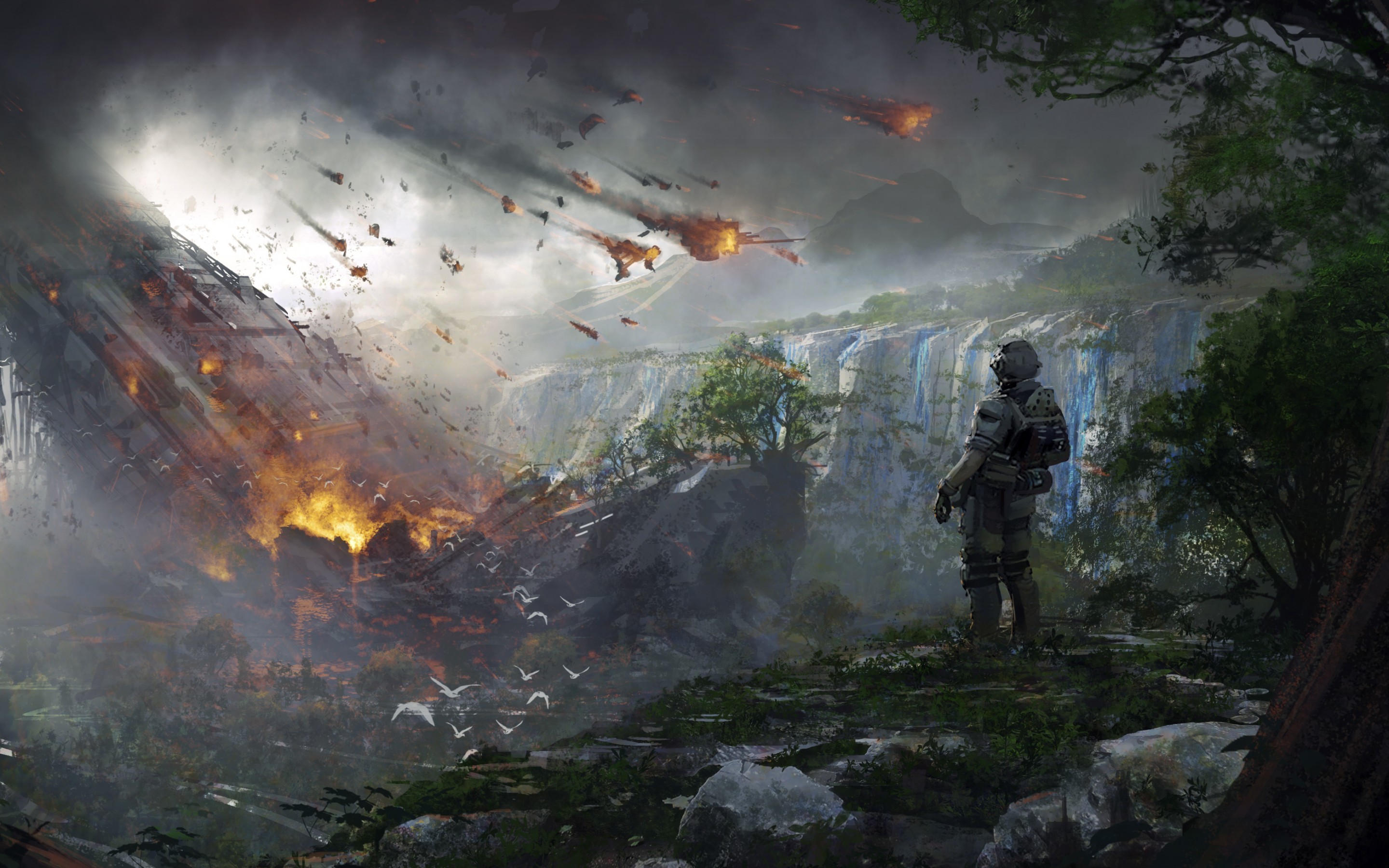 Titanfall 2, Pilota, Foresta, Navi in fiamme, 2K, sfondo per PC e portatile