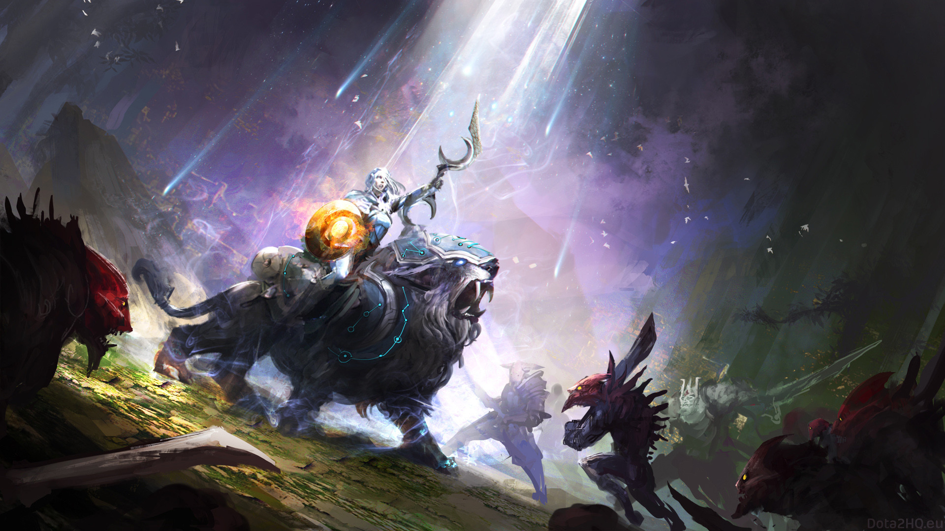 Dota 2, Eroe a cavallo, Battaglia, Raggi di luce, Full HD, sfondo per PC e portatile
