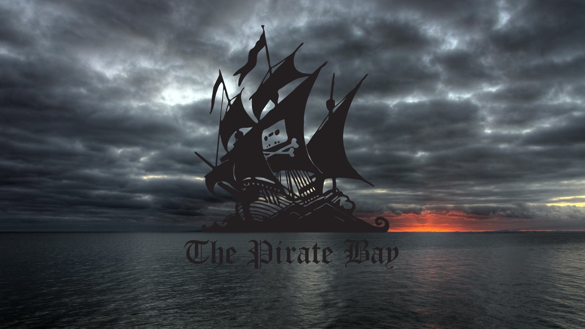 The Pirate Bay, Logo, Nuvole, Mare, Tramonto, 1920x1080, immagine di sfondo