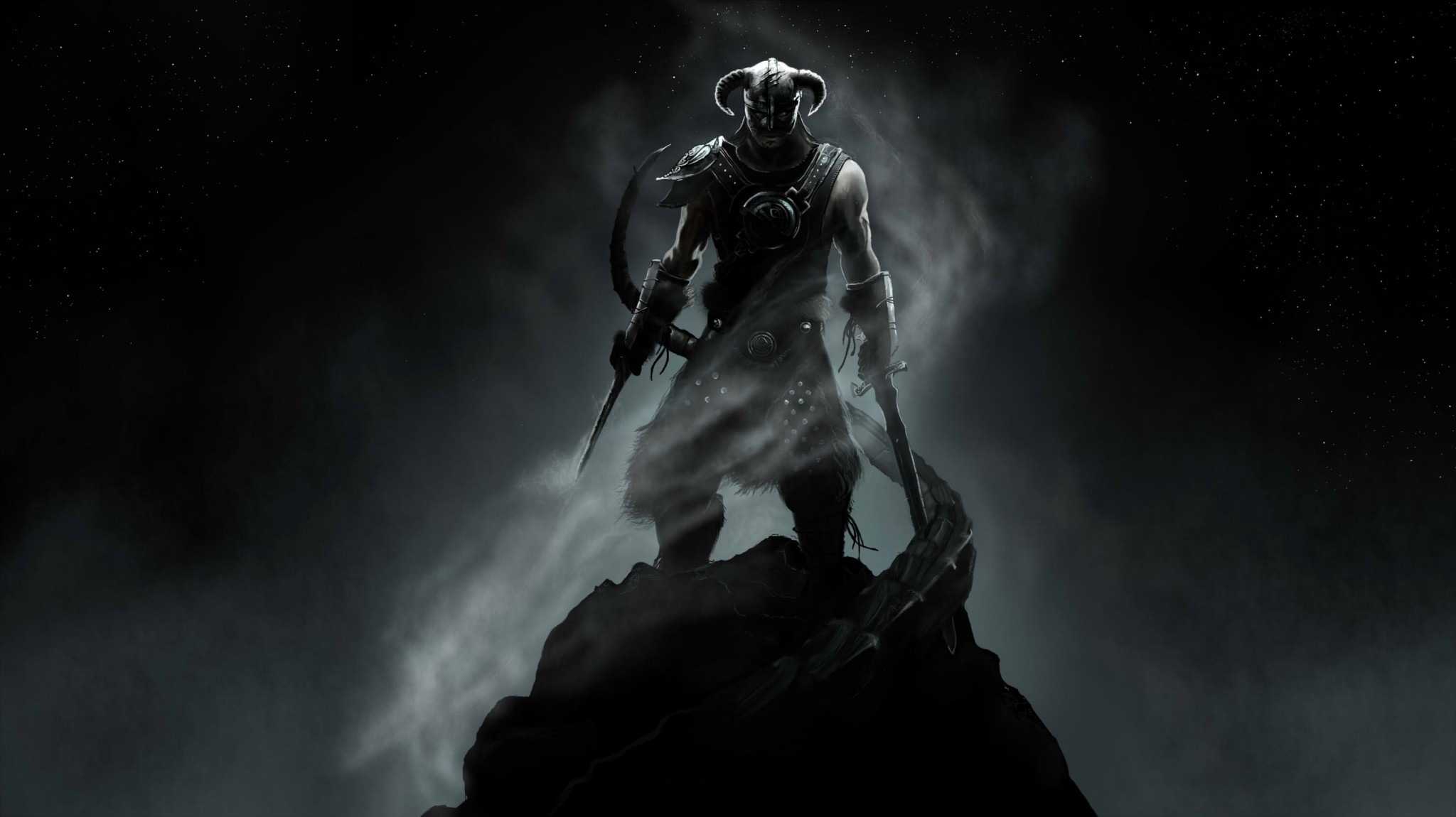 Dovahkiin, The Elder Scrolls V: Skyrim, Fumo, Sfondo scuro, Full HD, wallpaper per portatile