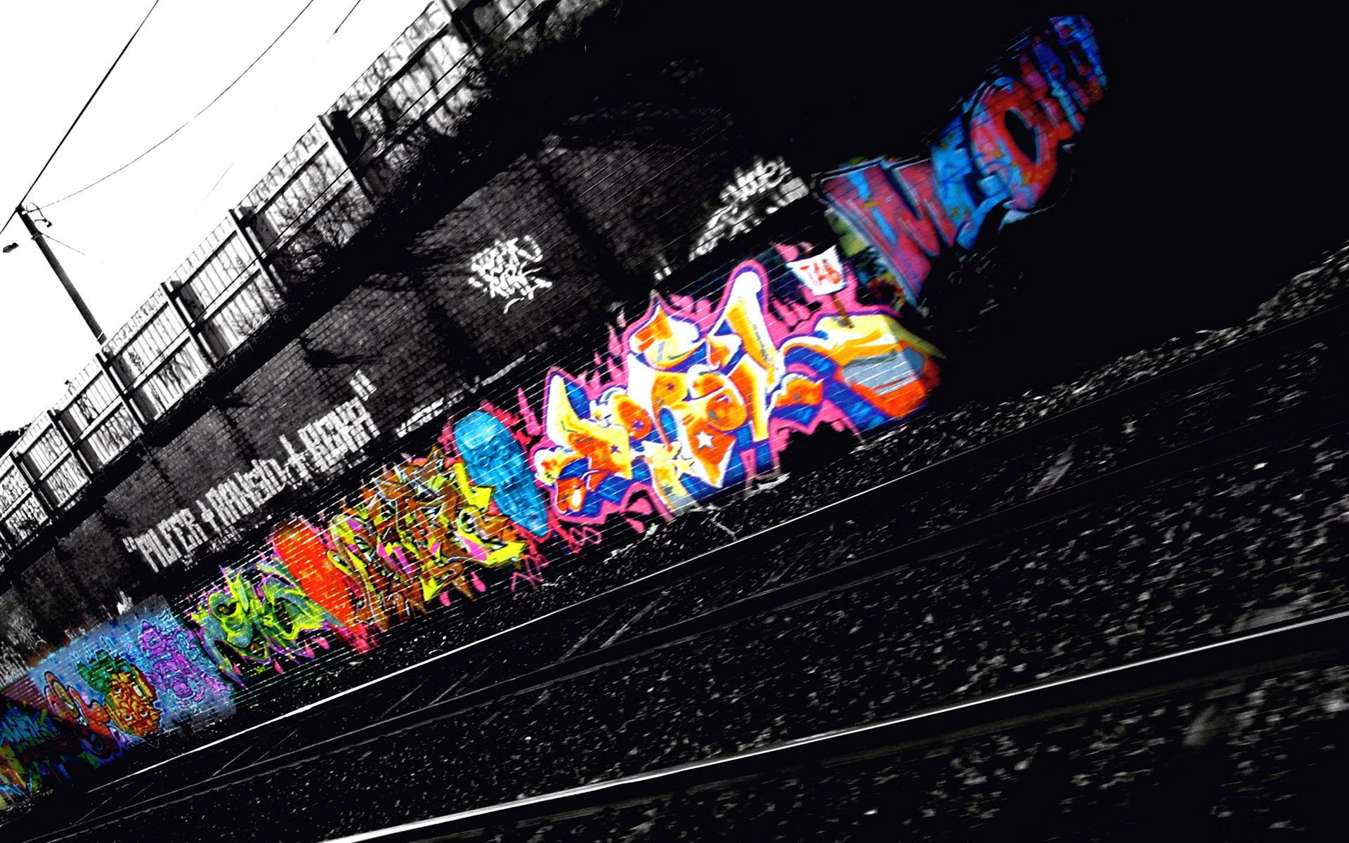 Graffiti, Binari, Muro, Street art, Full HD, wallpaper per PC