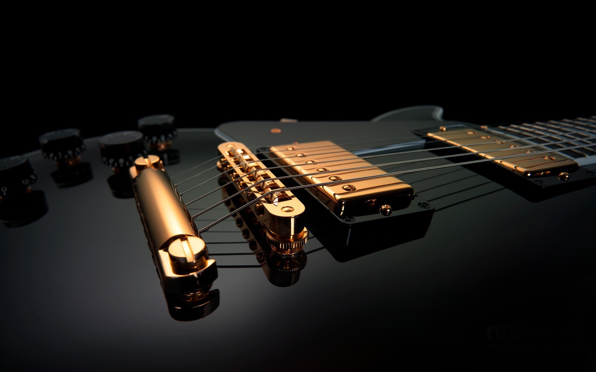 Chitarra elettrica, Pickup dorati, Ponte, Sfondo nero, 1920x1200, wallpaper desktop