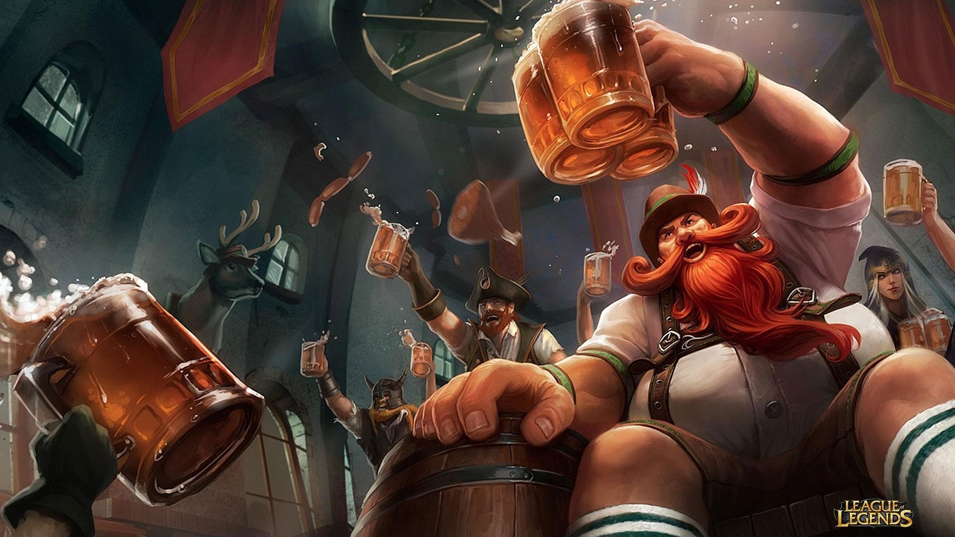 Gragas, Oktoberfest, League of Legends, Birra, Taverna, 1920x1080, immagine di sfondo