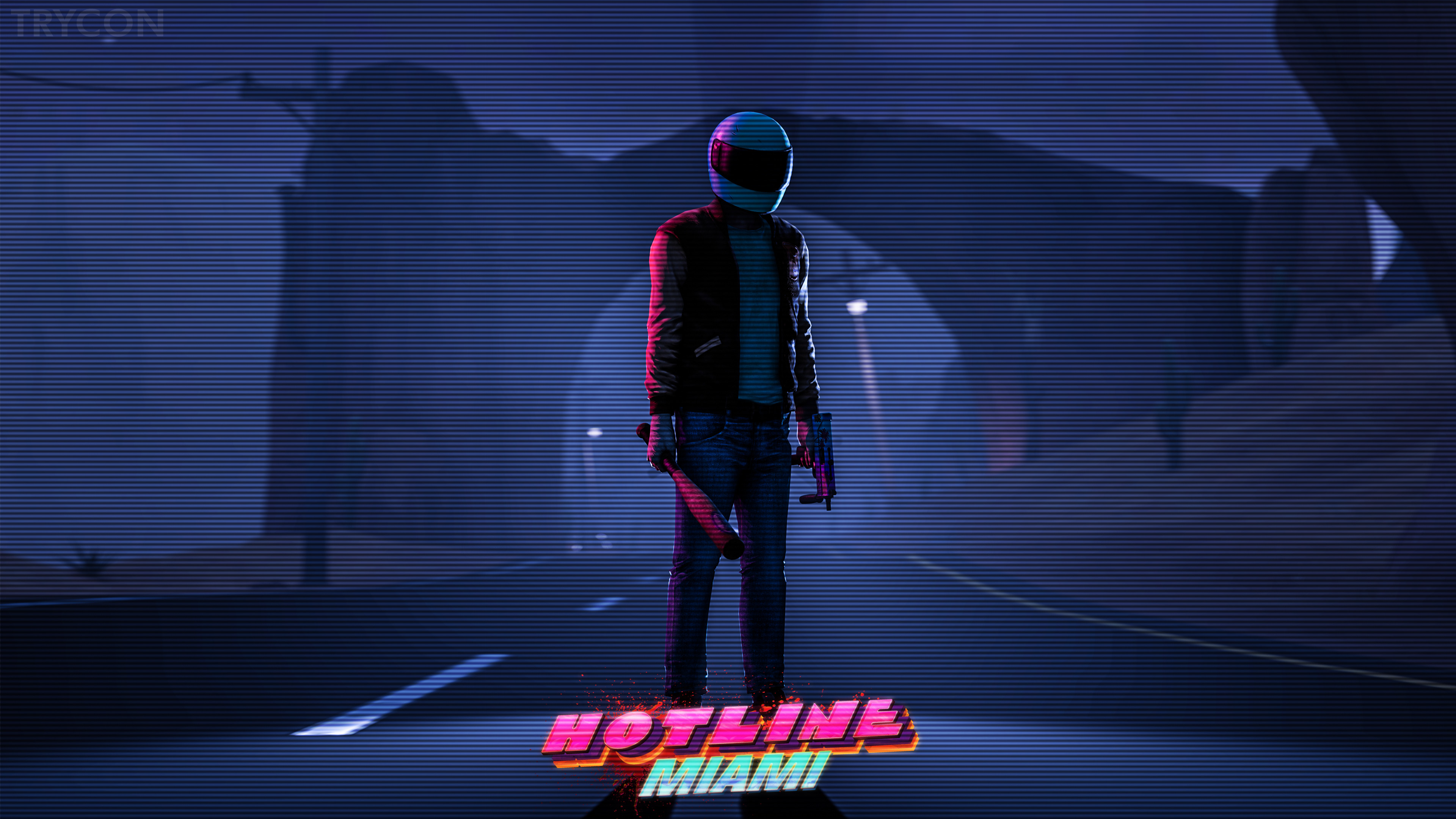 Biker, Hotline Miami, Logo, Notte, Strada, 4K, sfondo per PC