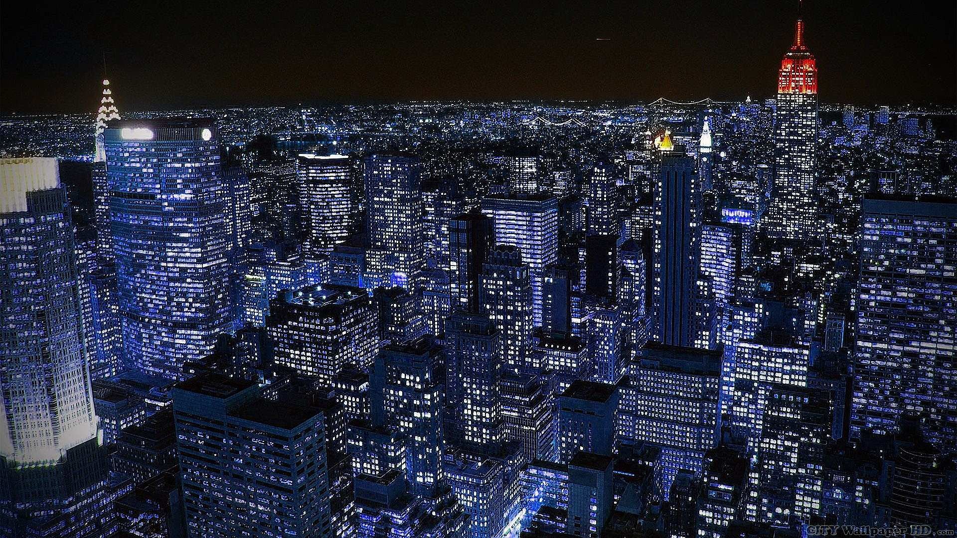 Empire State Building, Manhattan, New York, Vista aerea, Notte, Full HD, wallpaper per PC