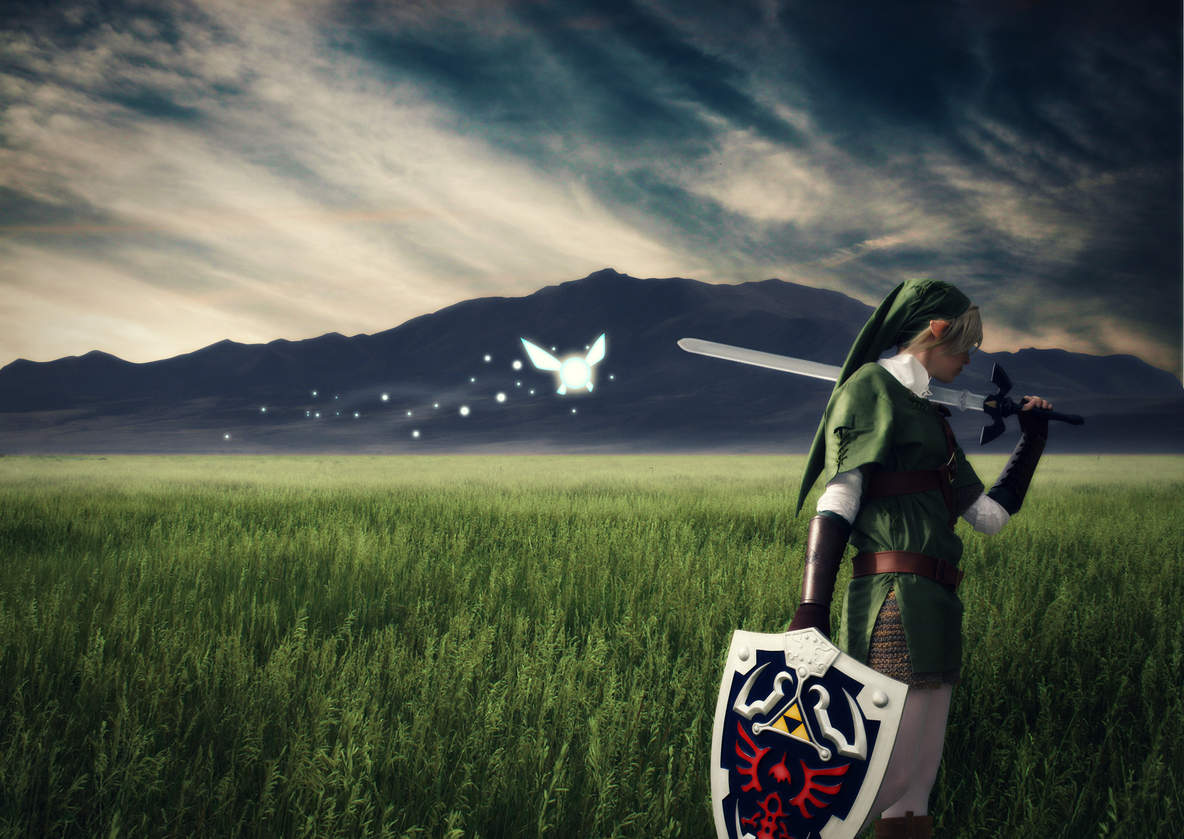 Link, Cosplay, The Legend of Zelda, Scudo Hylian, Prateria, Full HD, sfondo Windows 11