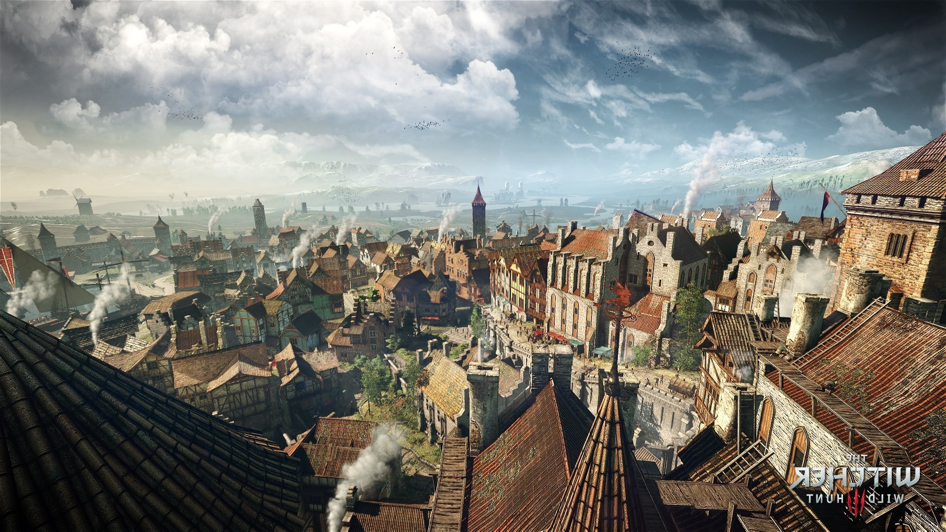 Novigrad, The Witcher 3: Wild Hunt, Tetti, Città medievale, 1920x1080, immagine di sfondo