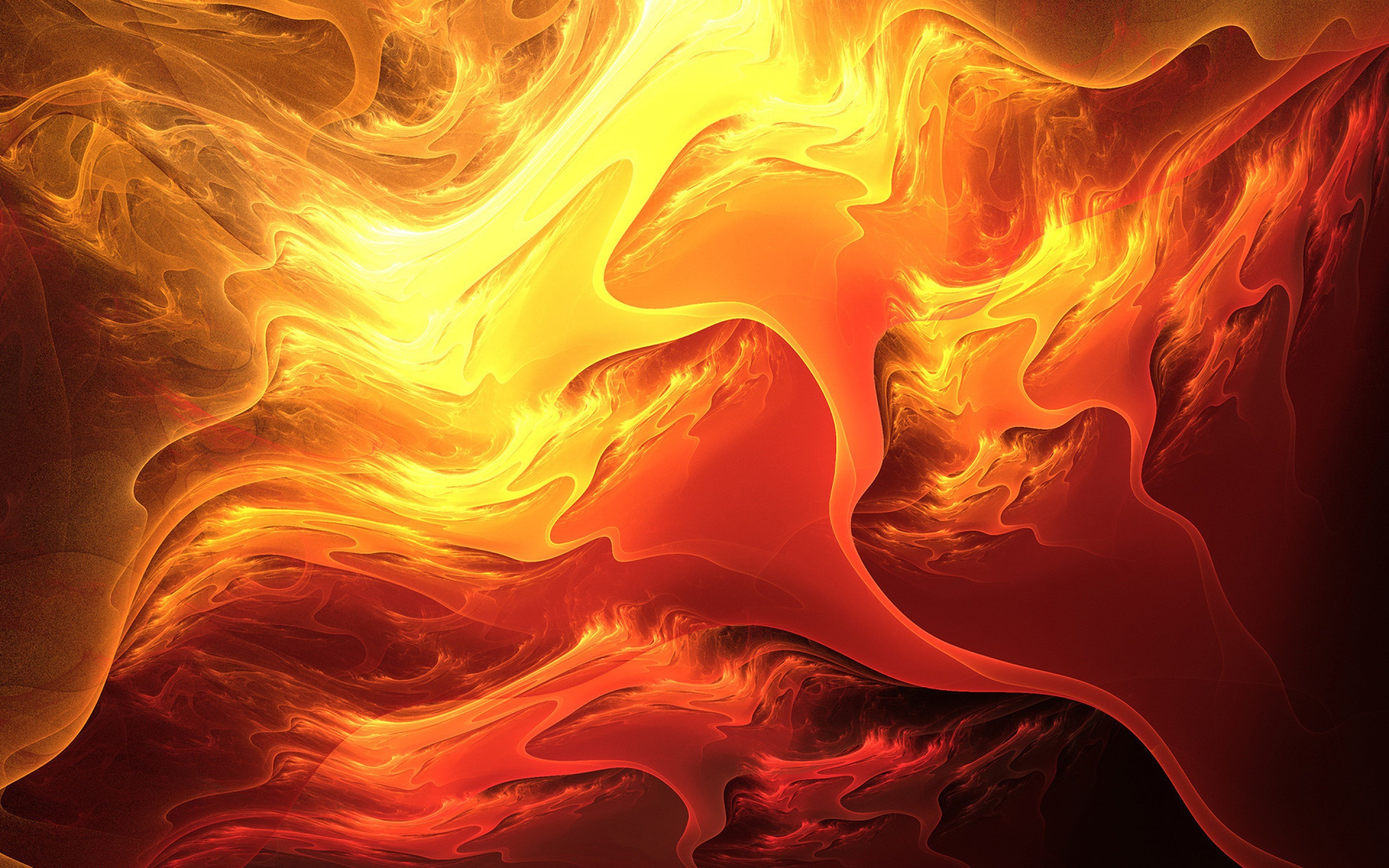 Fuoco astratto, Arte frattale, Arancione, Rosso, 2K, sfondo per portatile