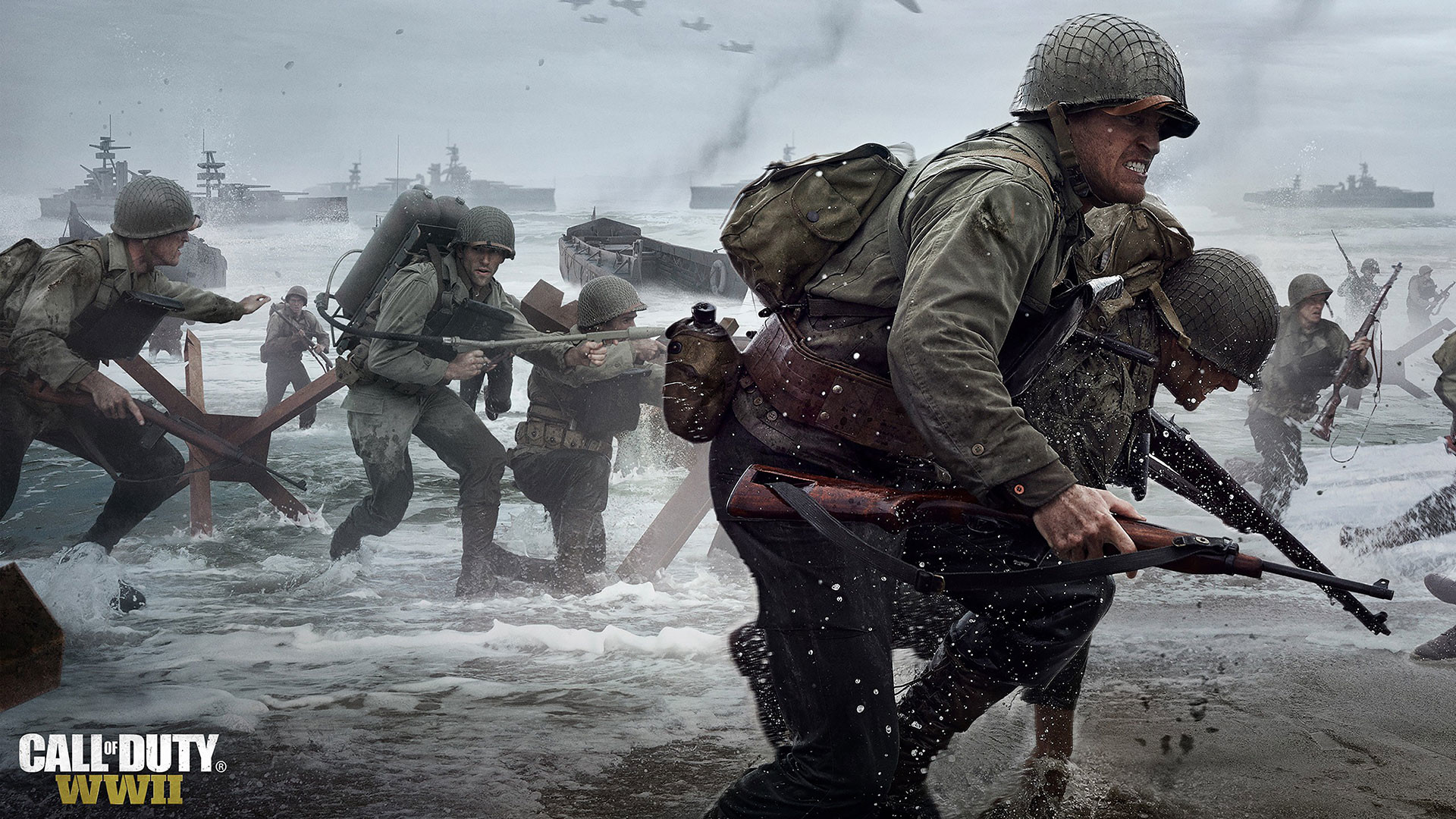 Call of Duty: WWII, Call of Duty, Sbarco in Normandia, Soldati, Spiaggia, sfondo Full HD per computer