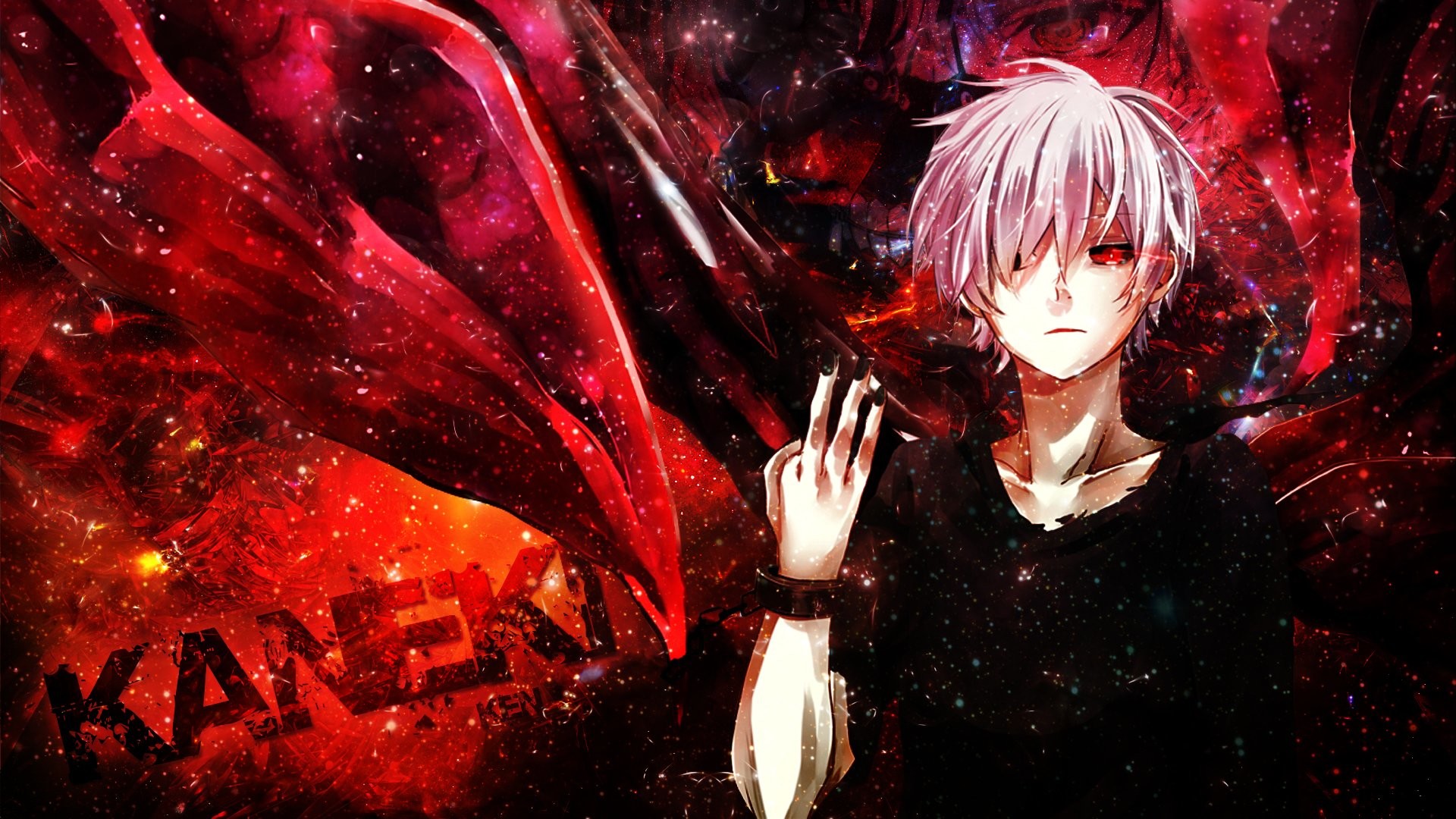 Ken Kaneki, Tokyo Ghoul, Kagune, Rosso, Tipografia, 1920x1080, immagine di sfondo
