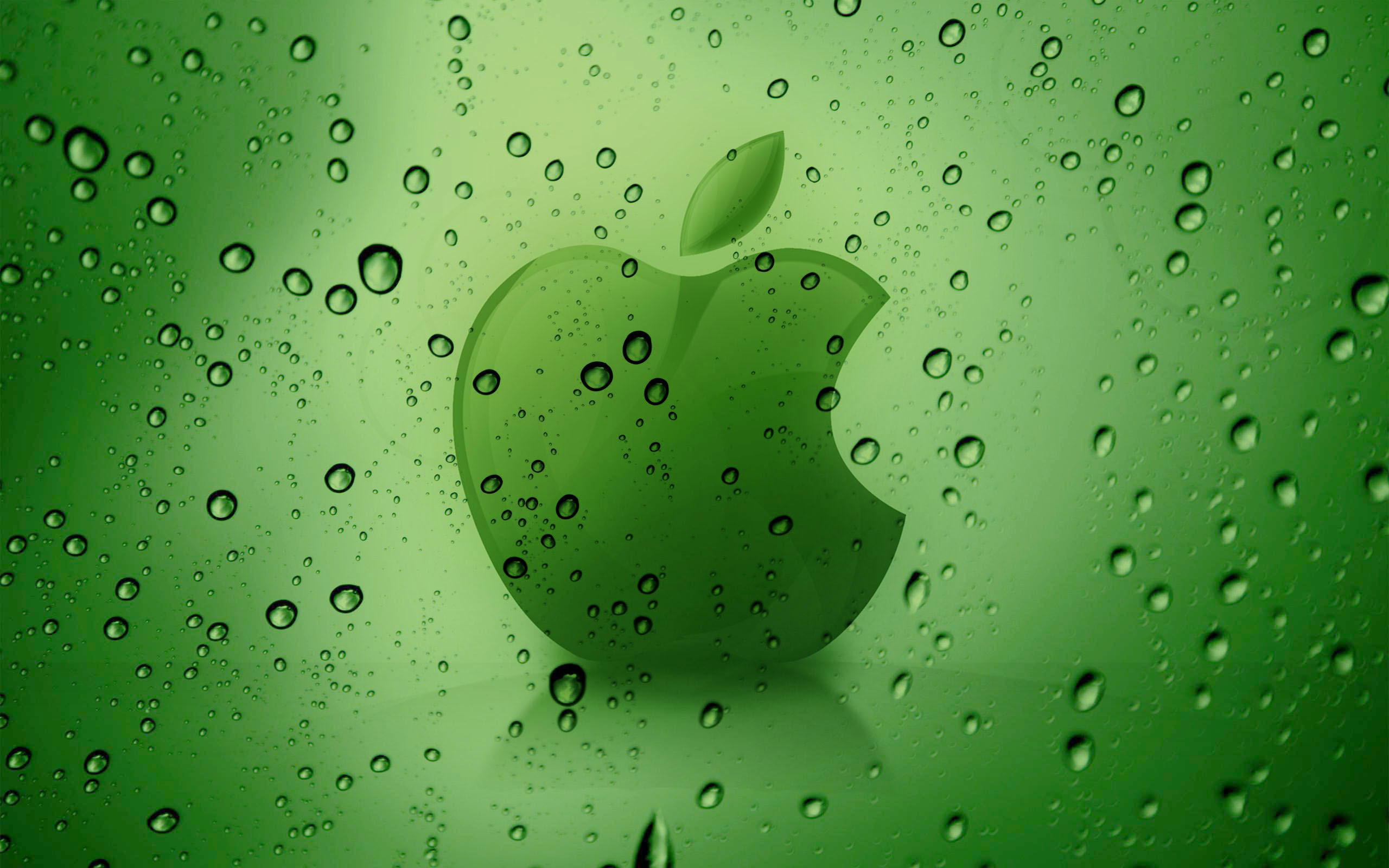 Apple, Logo, Gocce d'acqua, Verde, 16:10 2K, sfondo widescreen