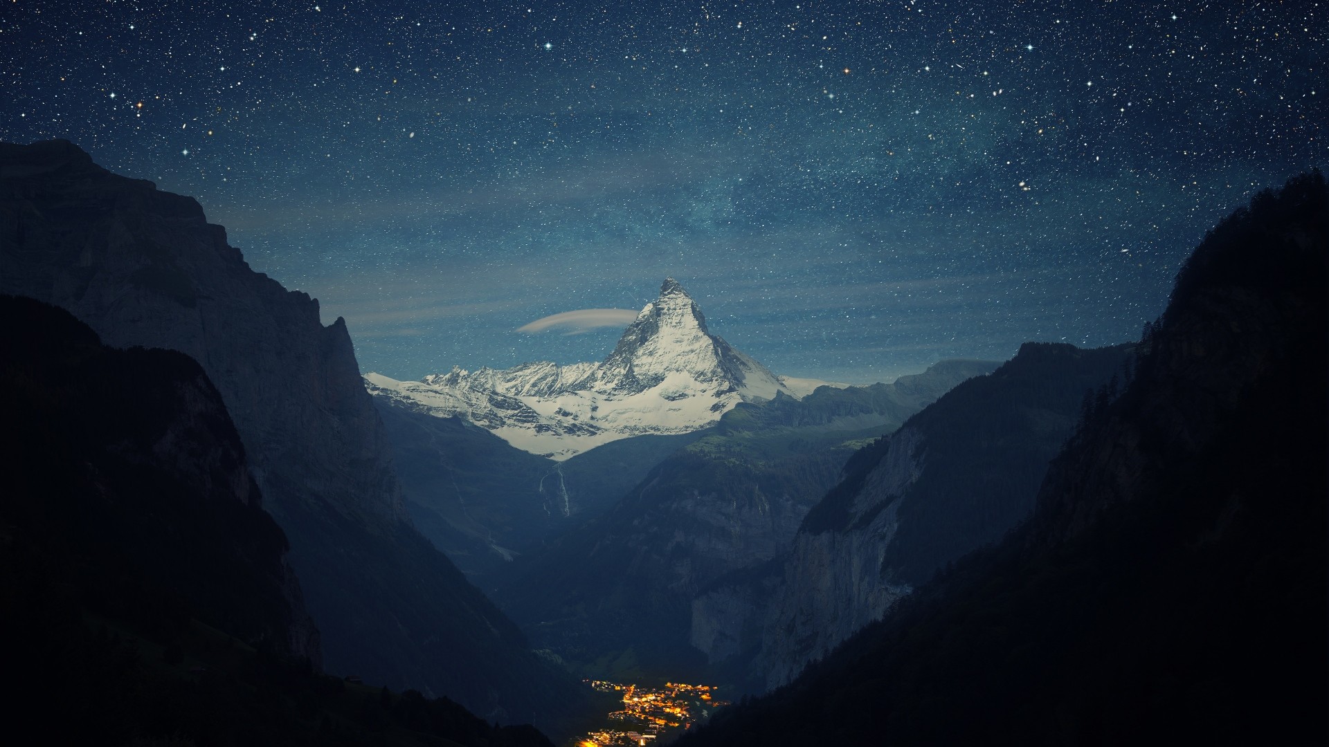 Cervino, Valle, Notte stellata, Montagne, Full HD, sfondo desktop