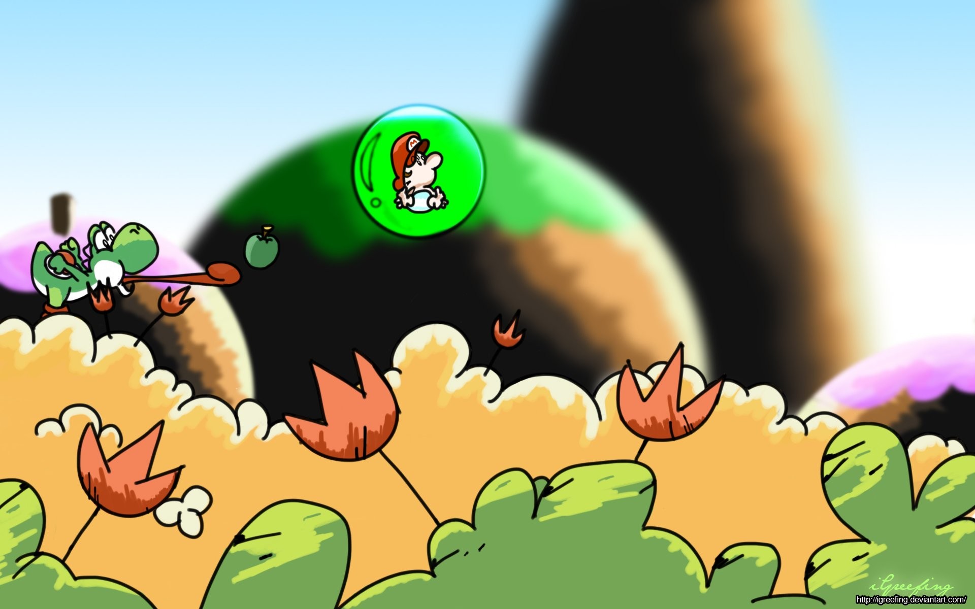 Yoshi's Island, Yoshi, Baby Mario, Bolla, 16:10 Full HD, sfondo widescreen