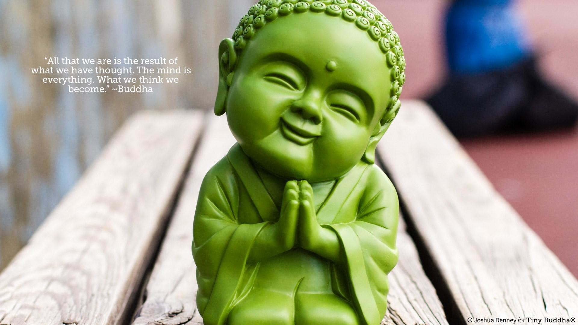 Piccolo Buddha, Statuetta verde, Citazione, Panchina, Full HD 1080p, sfondo desktop