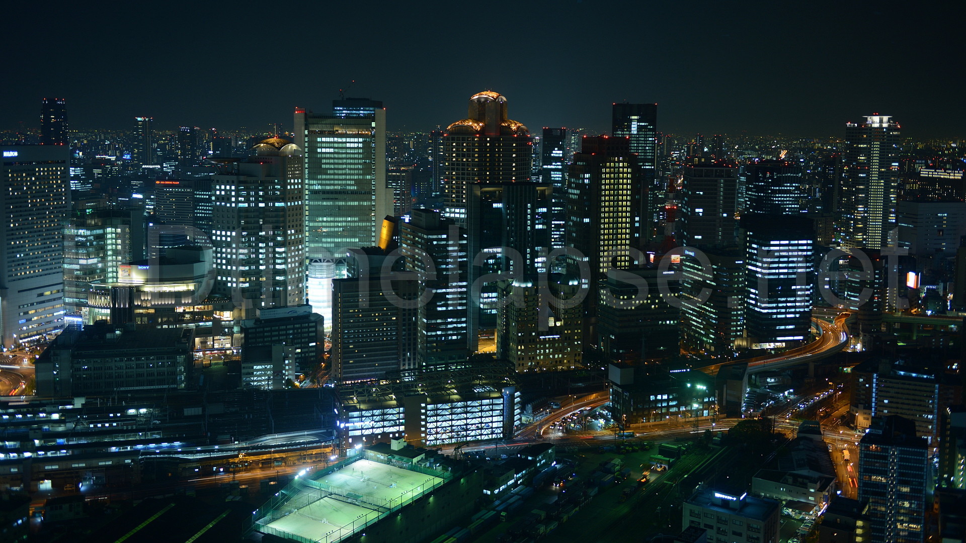 Osaka, Skyline, Notte, Grattacieli, Giappone, Full HD, sfondo desktop