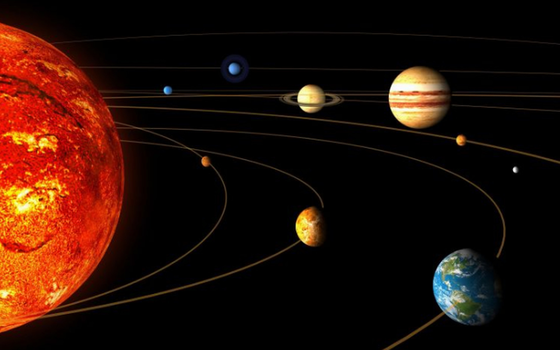 Sistema solare, Sole, Orbite, Terra, Giove, Saturno, 1920x1200, sfondo MacBook Pro
