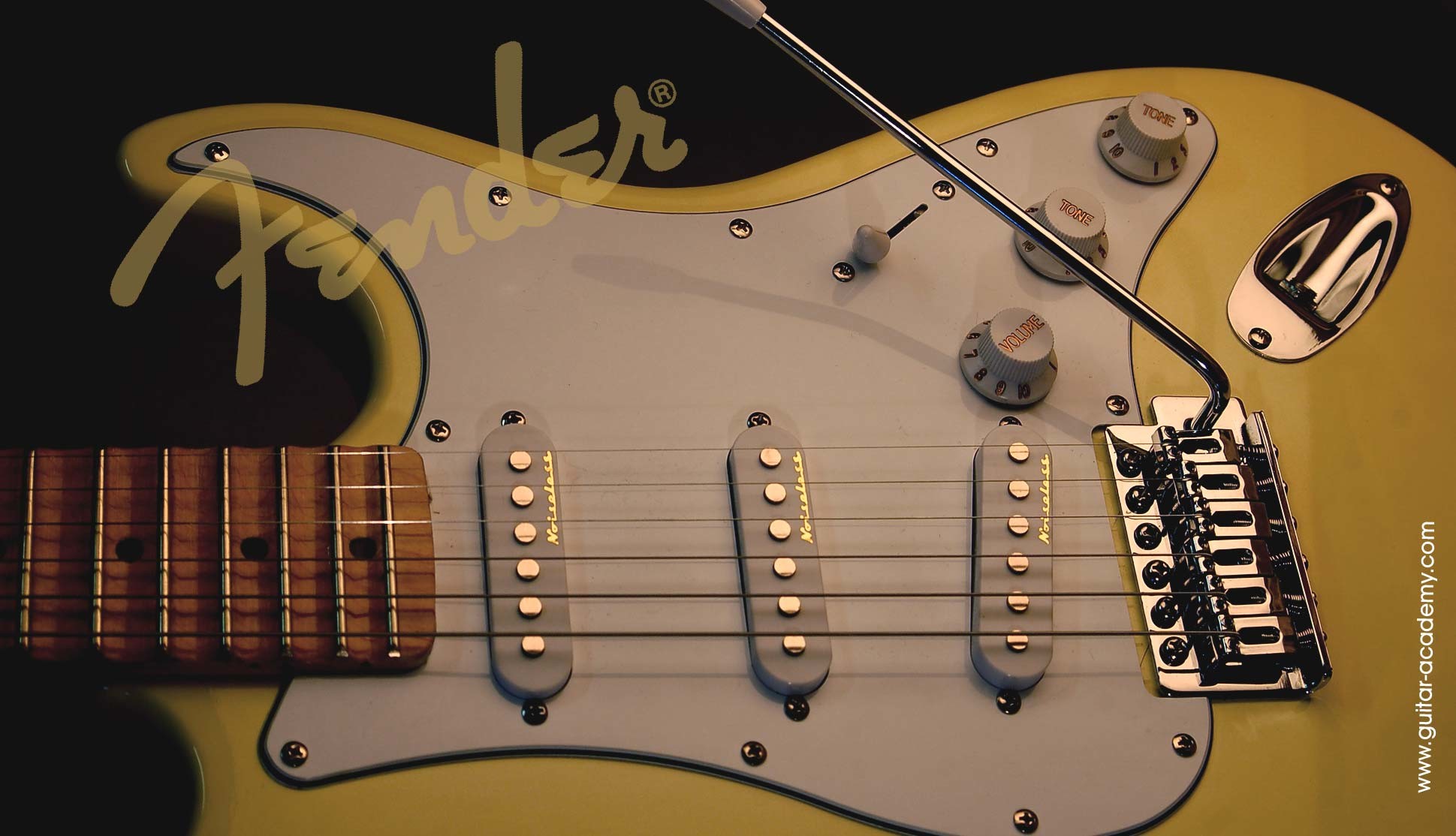 Fender Stratocaster, Pickup, Leva tremolo, Giallo, Full HD, sfondo Windows 11