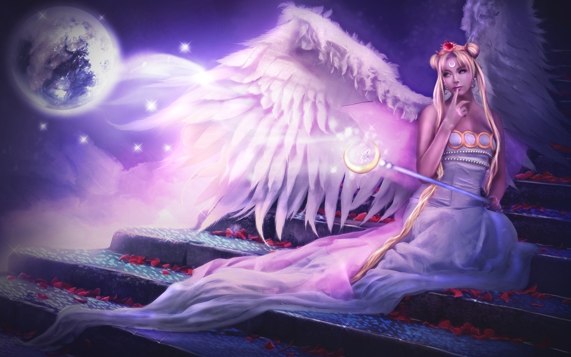 Angelo, Ali, Luna, Fantasy, 1920x1200, sfondo per PC