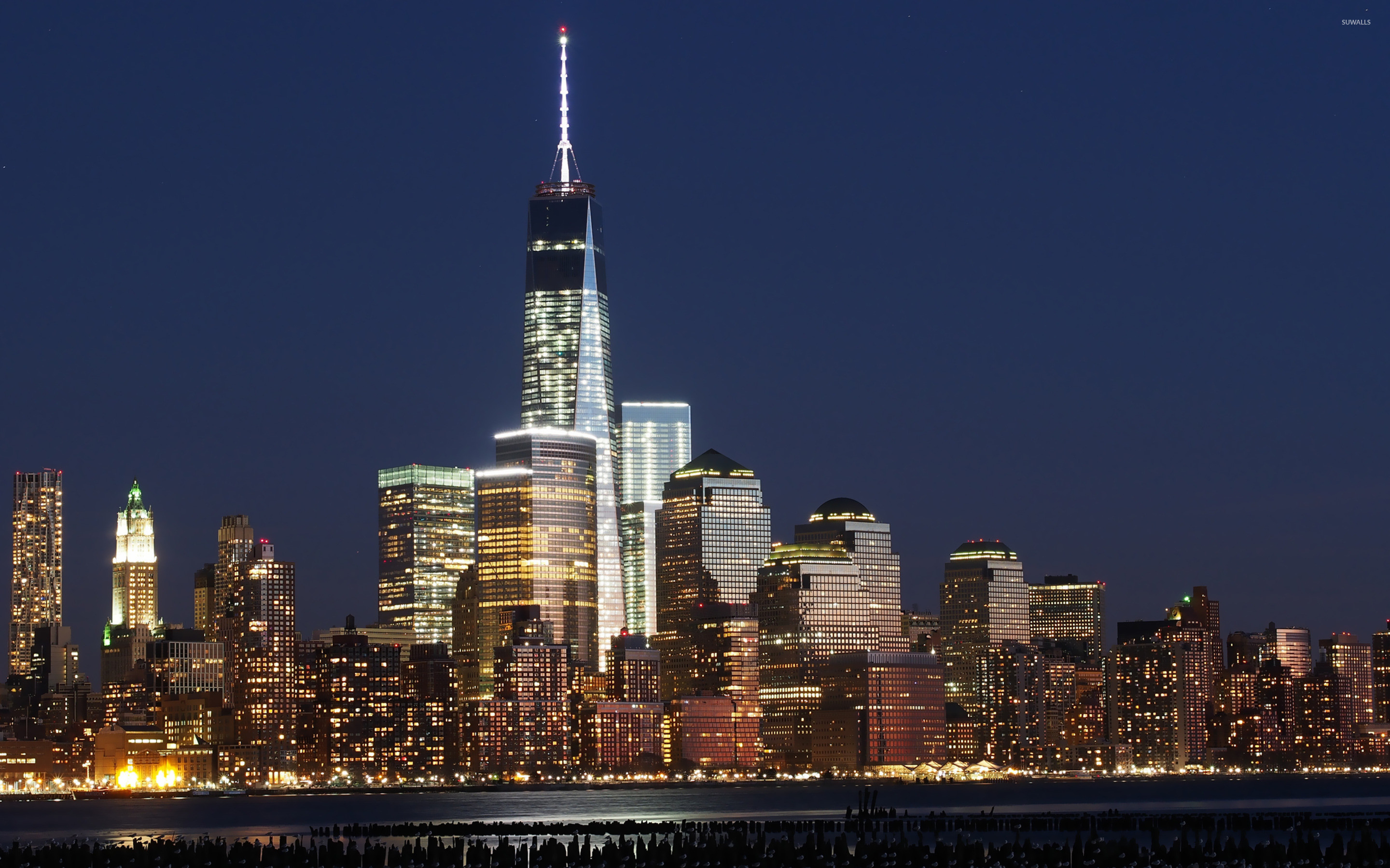 One World Trade Center, Lower Manhattan, Notte, Skyline, 2880x1800, sfondo per PC