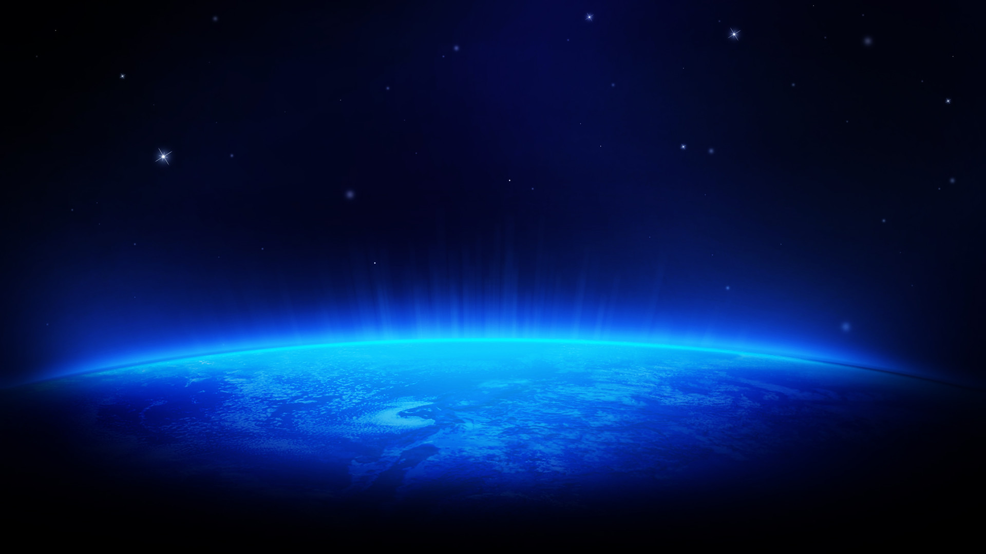 Pianeta, Spazio, Bagliore blu, Stelle, 16:9 Full HD, sfondo widescreen