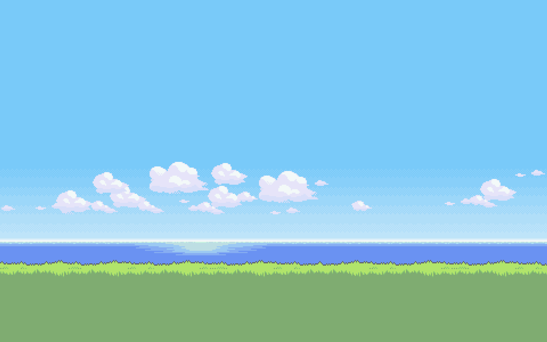 Pixel art, Cielo azzurro, Nuvole, Prato, Full HD, sfondo per PC e portatile