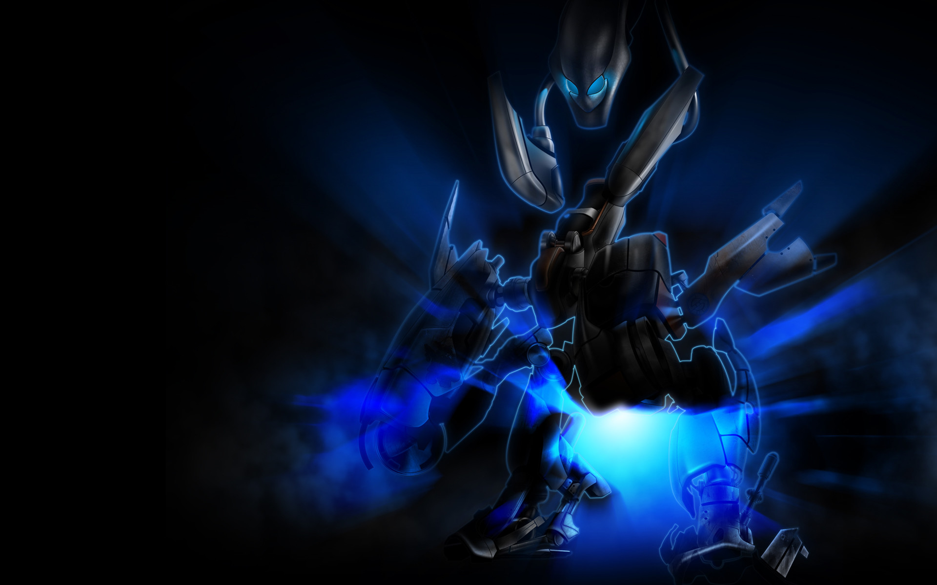 Robot, Blu, Sfondo nero, Full HD, wallpaper per computer