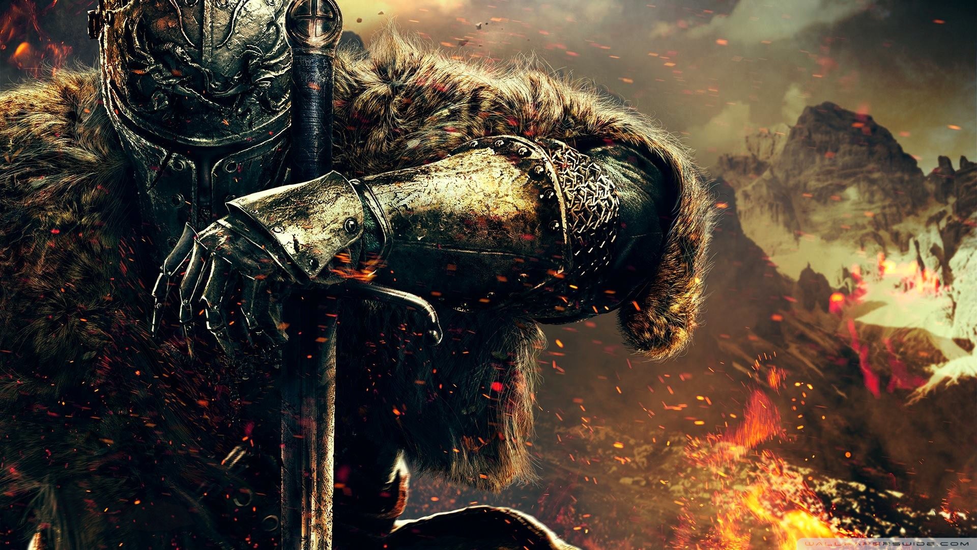 Dark Souls III, Cavaliere, Spada, Pelliccia, Full HD, sfondo per PC