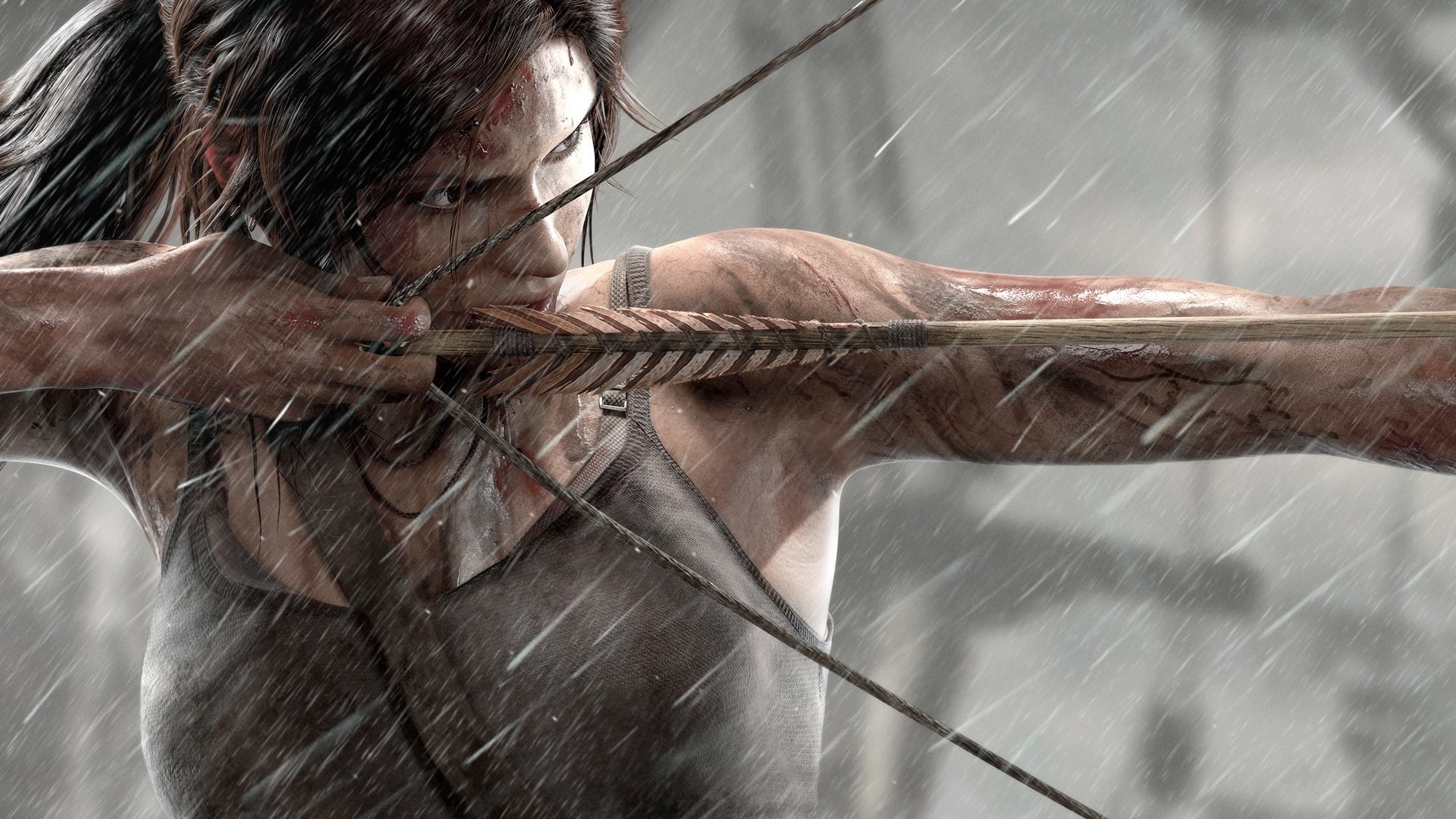 Lara Croft, Tomb Raider (2013), Arco, Pioggia, Full HD, sfondo per PC e portatile