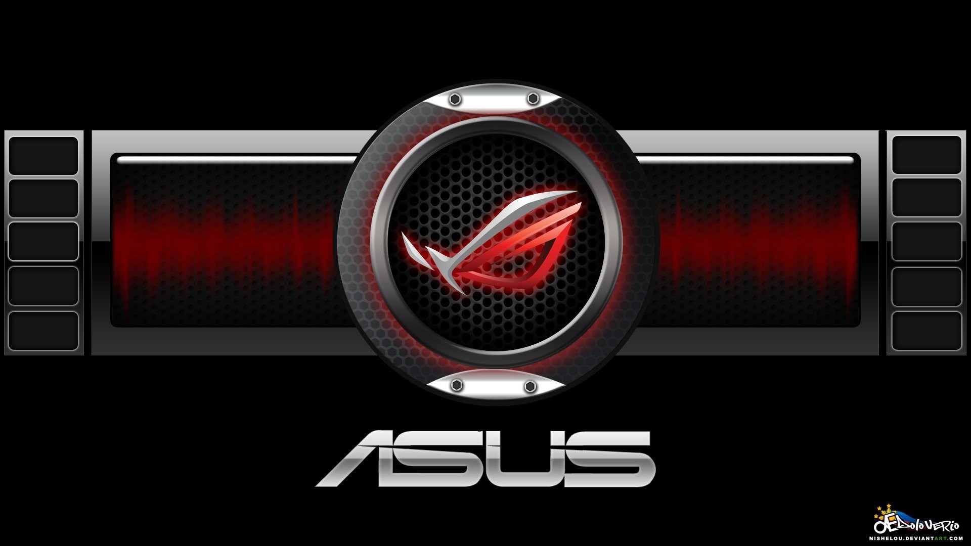 Asus ROG, Logo, Metallo, Rosso e nero, 16:9 Full HD, sfondo widescreen