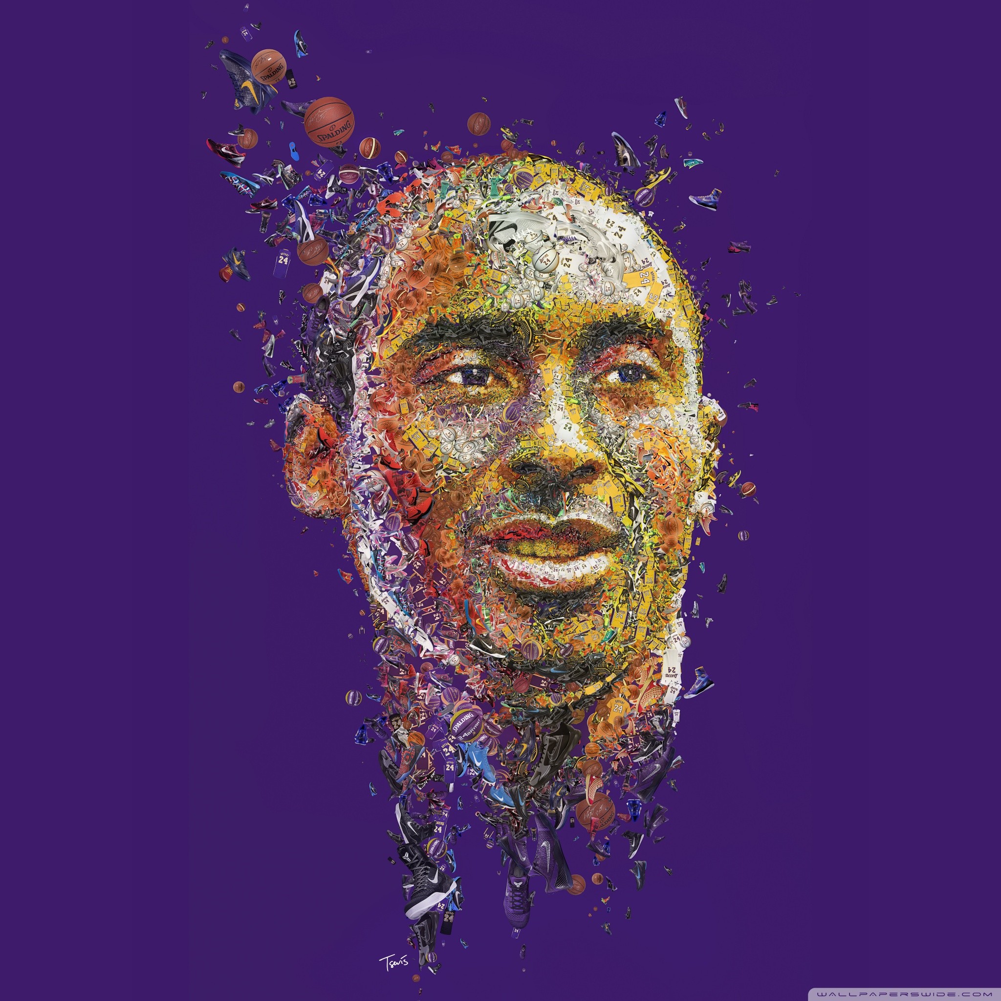 Kobe Bryant, Ritratto, Mosaico, Sfondo viola, Full HD, schermata di blocco iPad