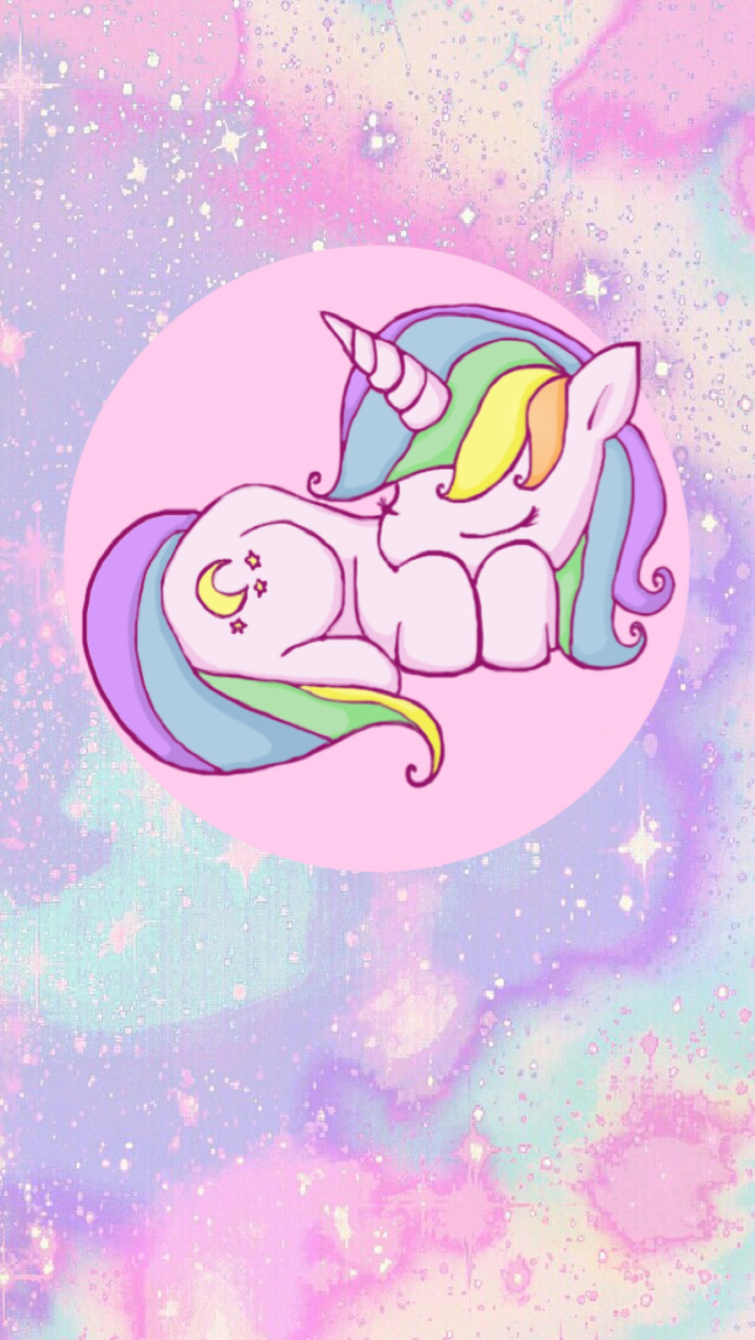 Unicorno, Kawaii, Dormire, Galassia pastello, Full HD, sfondo per iPhone e Android