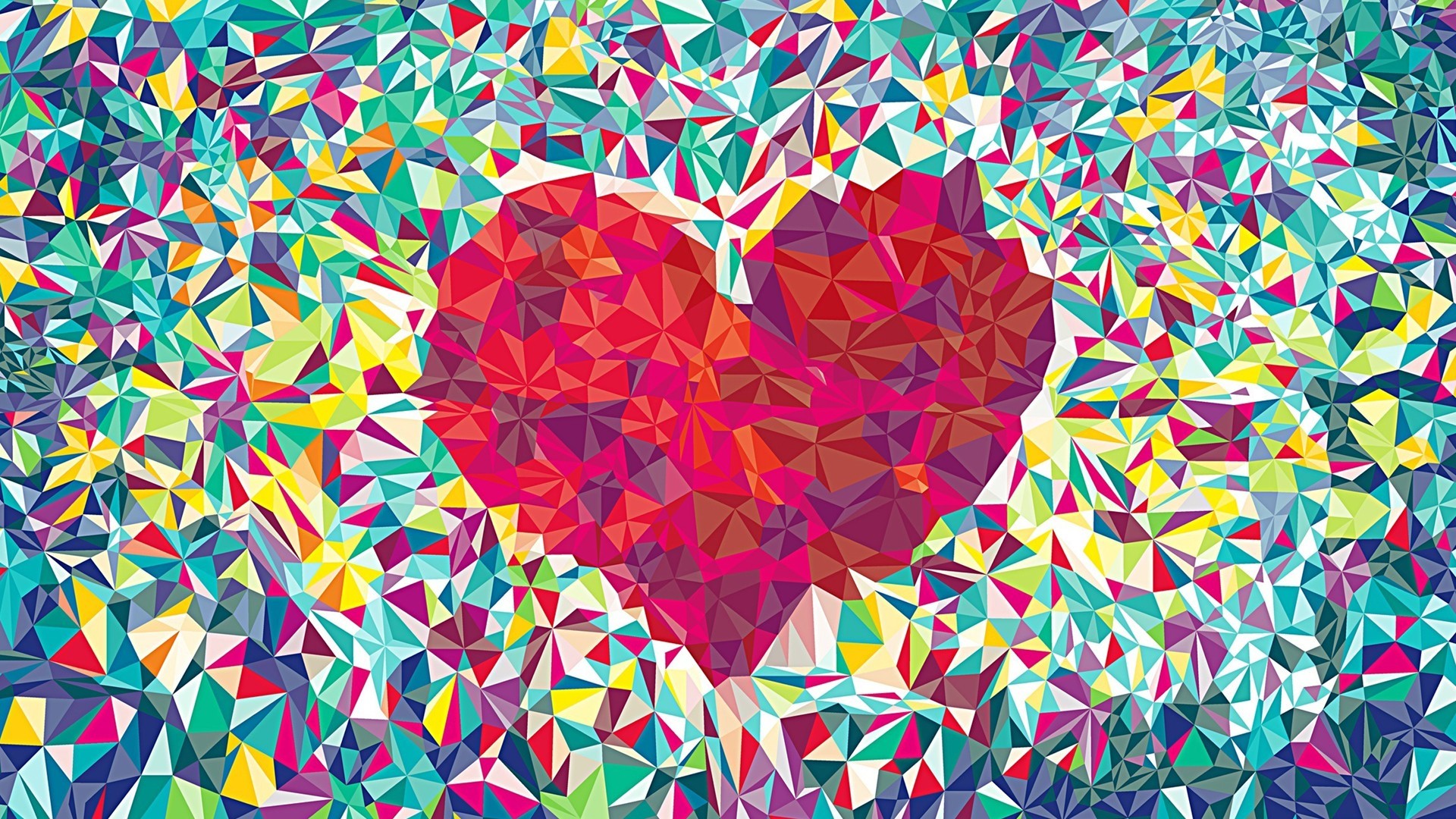Cuore low poly, Mosaico, Multicolore, Full HD, sfondo per PC