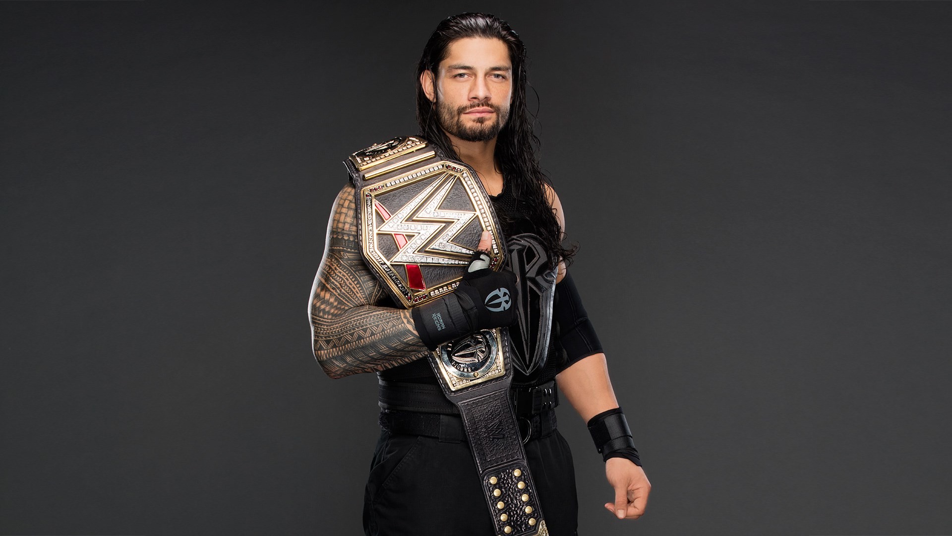 Roman Reigns, WWE Championship, WWE, Cintura da campione, Sfondo grigio, wallpaper per portatile