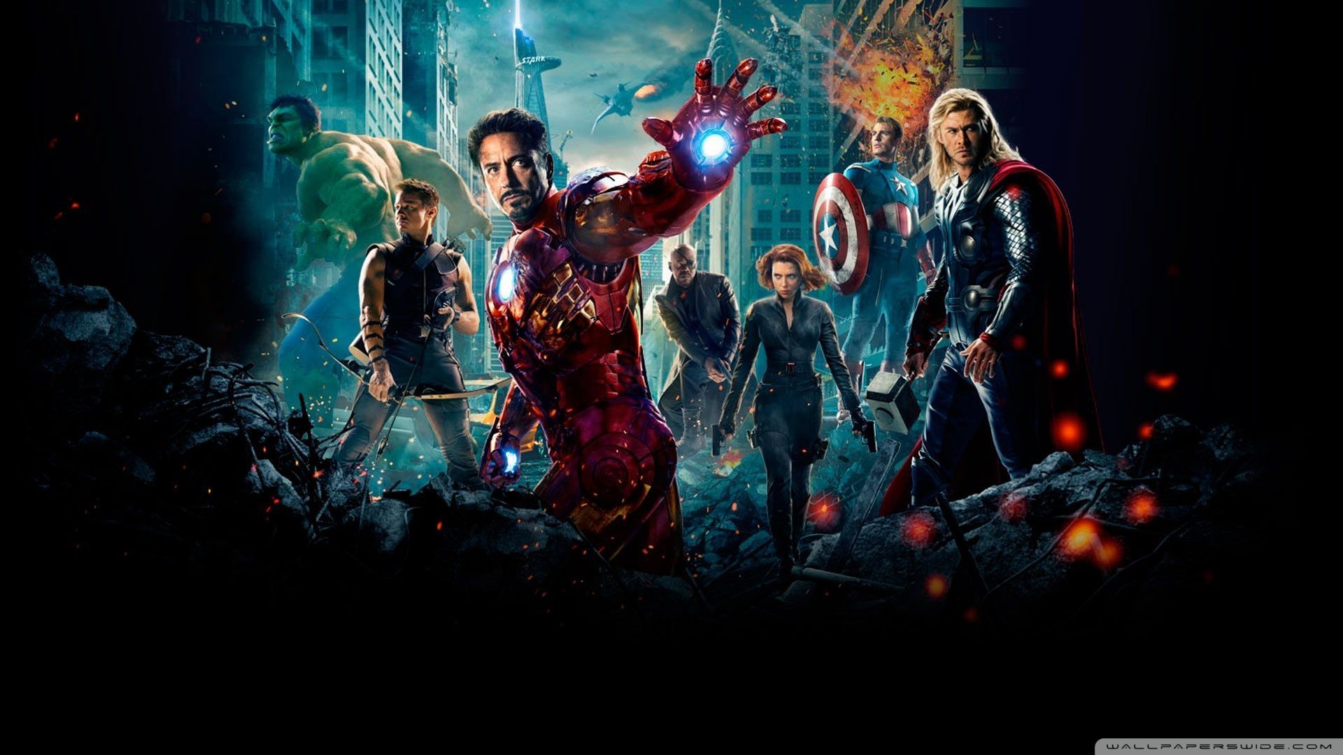 The Avengers, Iron Man, Capitan America, Thor, Hulk, Notte, Full HD 1080p, sfondo desktop