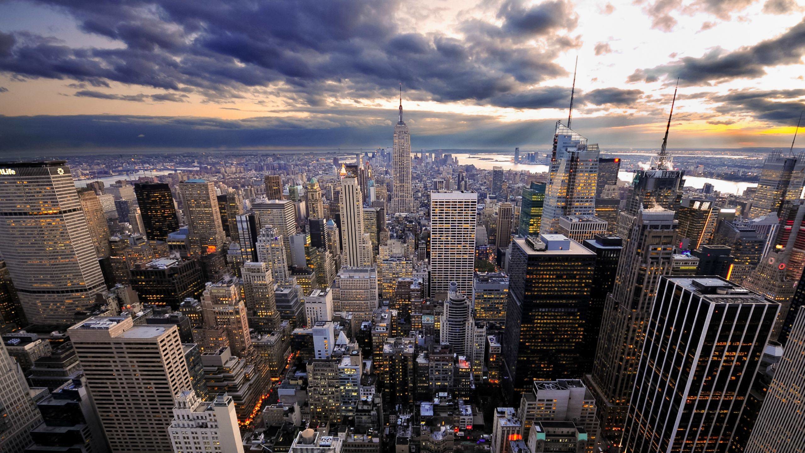 Empire State Building, Manhattan, Vista dall'alto, Nuvole, Full HD, wallpaper per computer