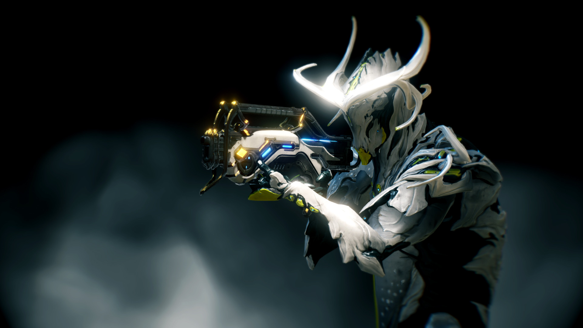 Warframe, Fucile, Corna, Sfondo nero, Loki Prime, Full HD, wallpaper per PC
