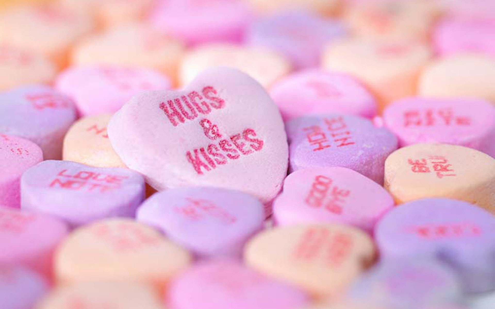 Caramelle a cuore, Hugs and Kisses, San Valentino, Pastello, 1920x1200, immagine di sfondo