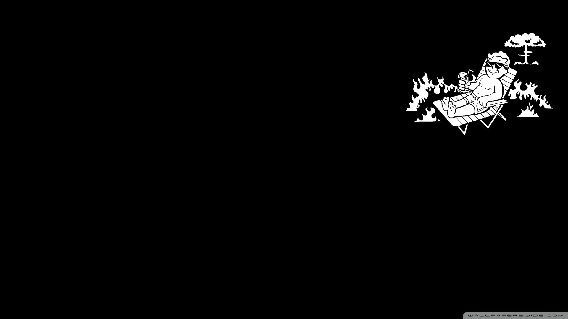 Vault Boy, Fallout, Sedia a sdraio, Sfondo nero, Minimalista, Full HD, wallpaper per portatile