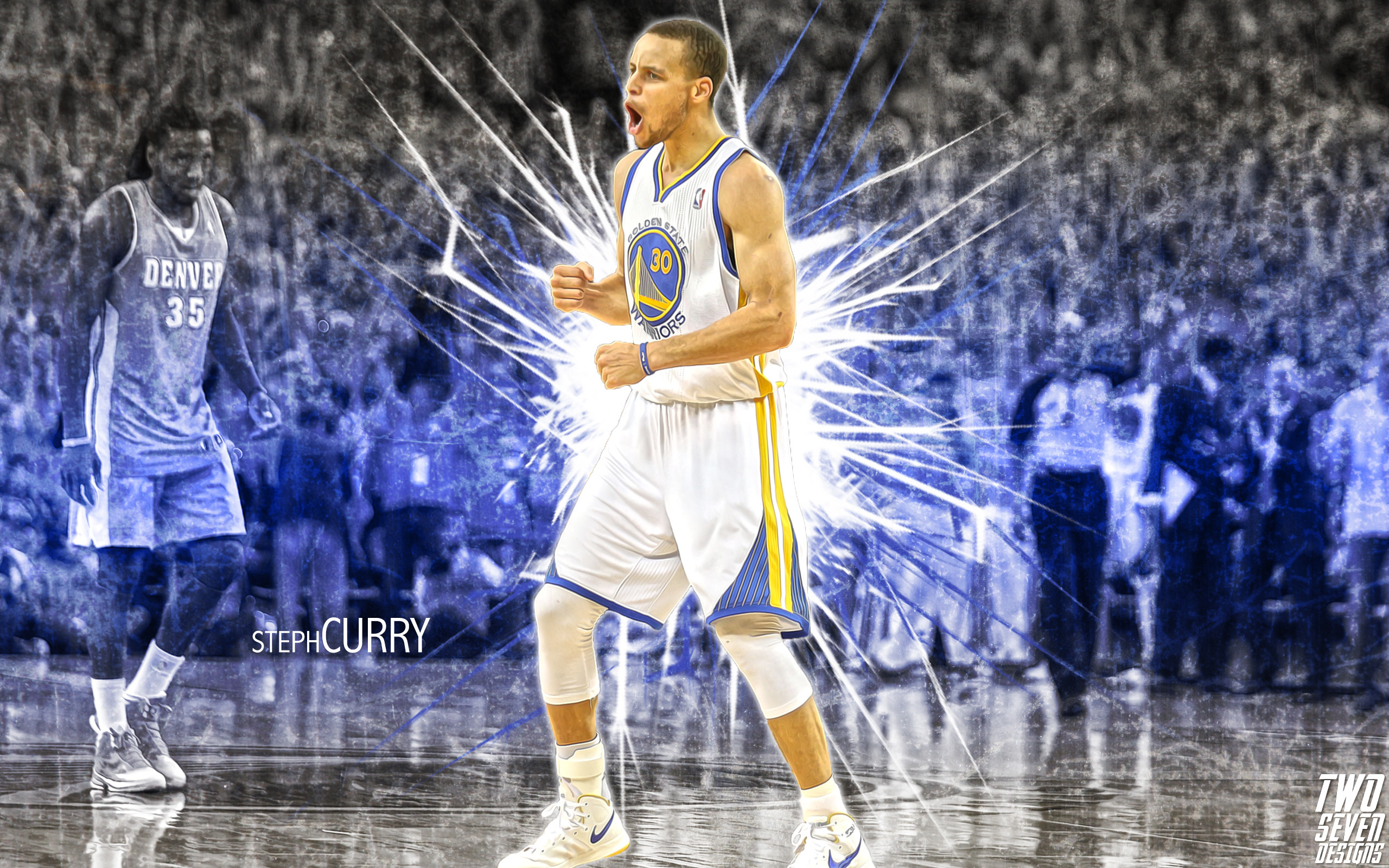 Stephen Curry, Golden State Warriors, Denver Nuggets, Esplosione di luce, sfondo desktop 2560x1600