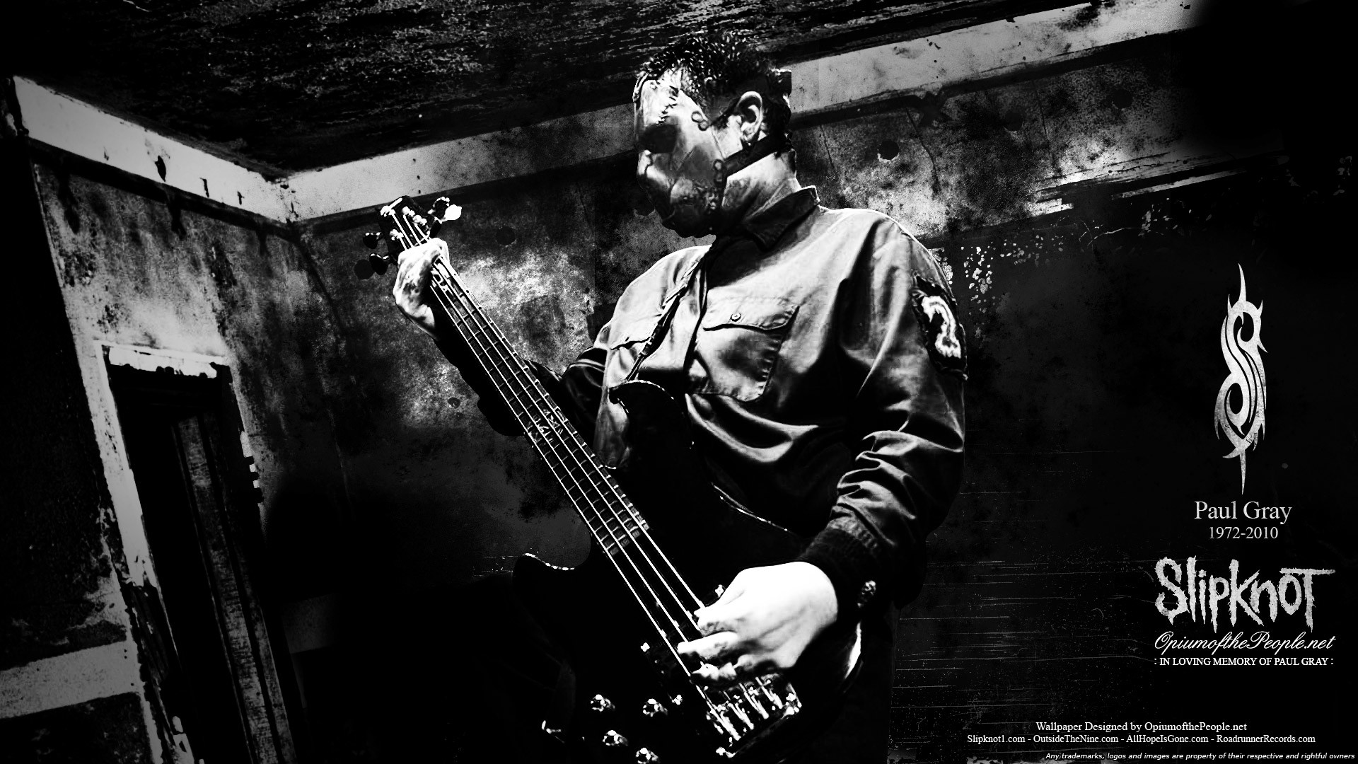 Paul Gray, Slipknot, Basso, Tributo, Bianco e nero, Full HD 1080p, sfondo desktop