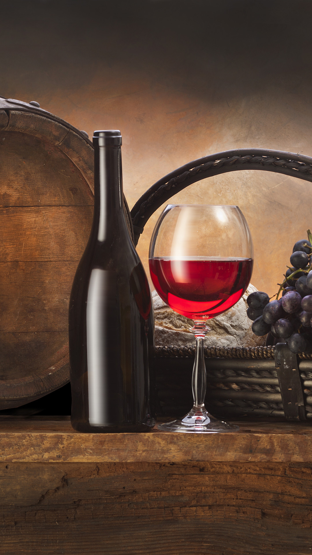 Bottiglia di vino, Calice, Botte, Vino rosso, Natura morta, Full HD, sfondo per iPhone e Android