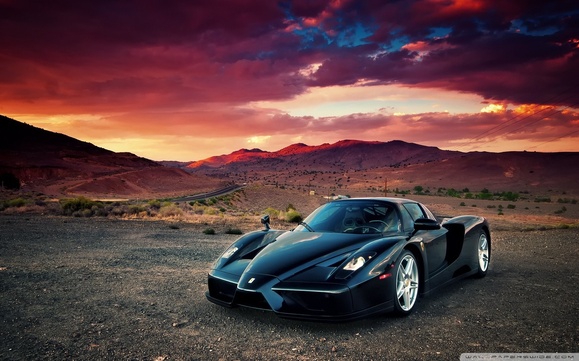 Ferrari Enzo, Nero, Deserto, Tramonto, 1920x1200, sfondo MacBook Pro