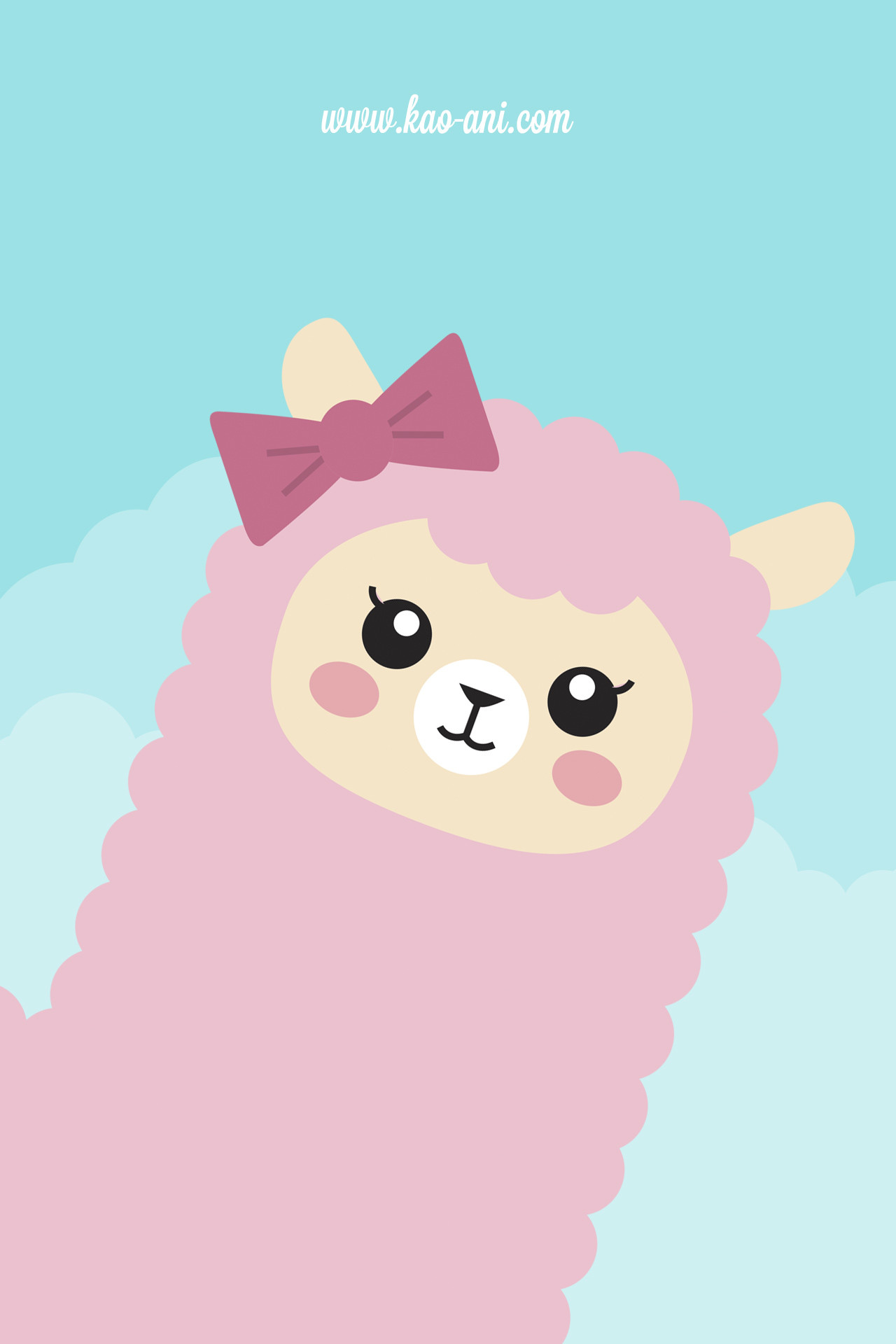 Alpaca, Kawaii, Fiocco, Rosa, Azzurro, sfondo per iPhone e Android