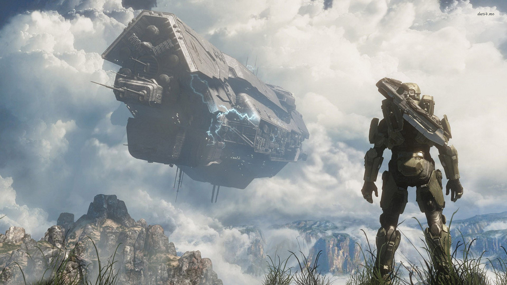 Master Chief, Halo, Pelican, Astronave, Nuvole, Full HD, wallpaper per computer