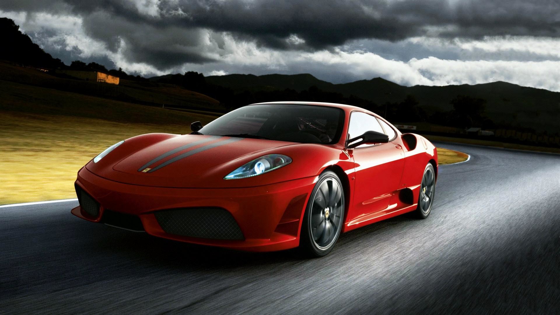 Ferrari F430 Scuderia, Pista, Rosso, Nuvole, Full HD, sfondo per portatile