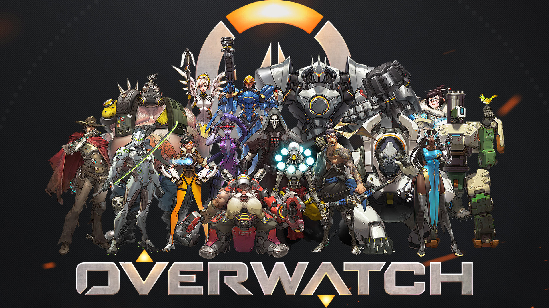 Overwatch, Eroi di Overwatch, Logo, Sfondo nero, 16:9 Full HD, wallpaper widescreen