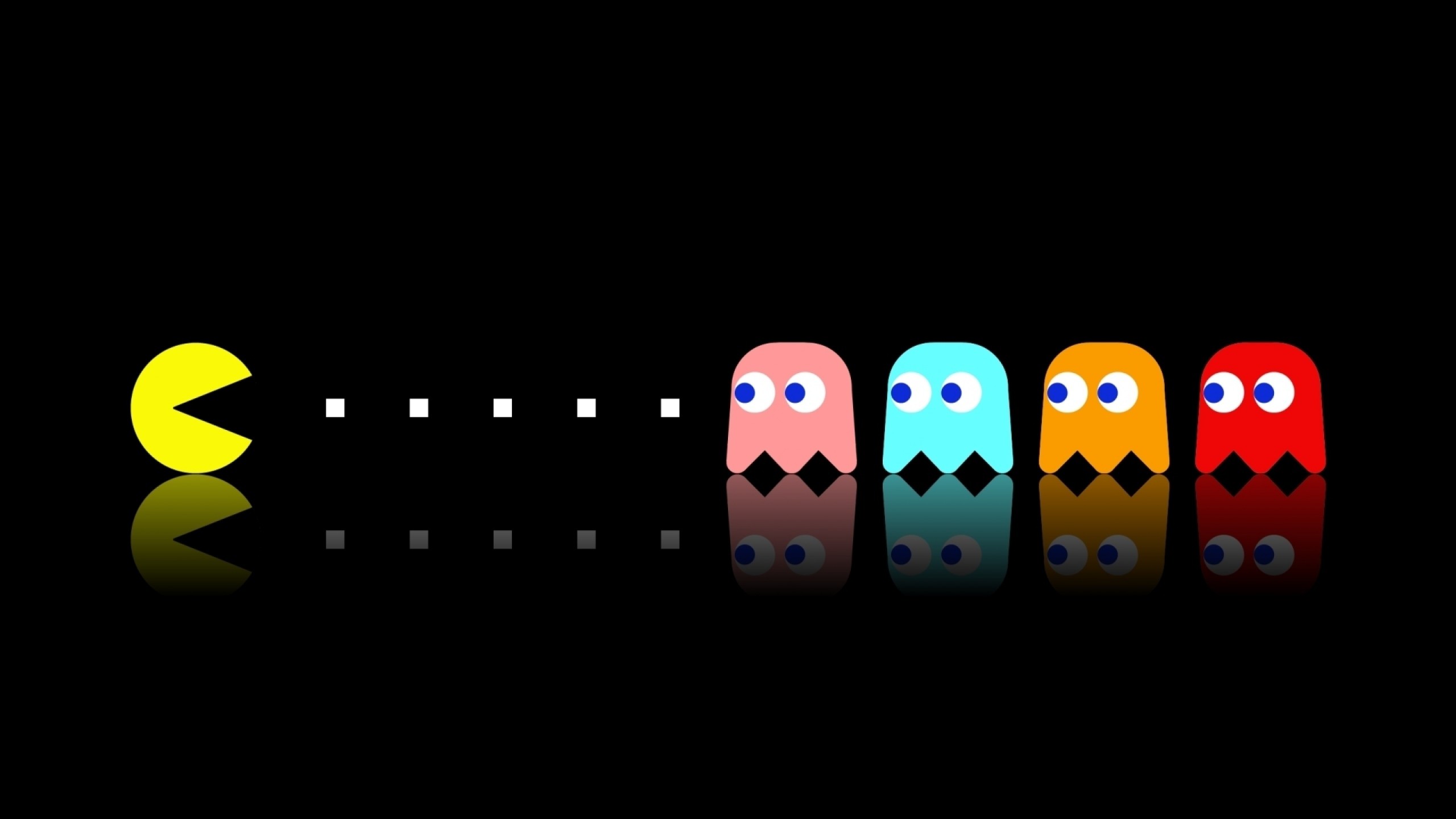Pac-Man, Fantasmi, Retrogaming, Sfondo nero, 2560x1440, wallpaper desktop
