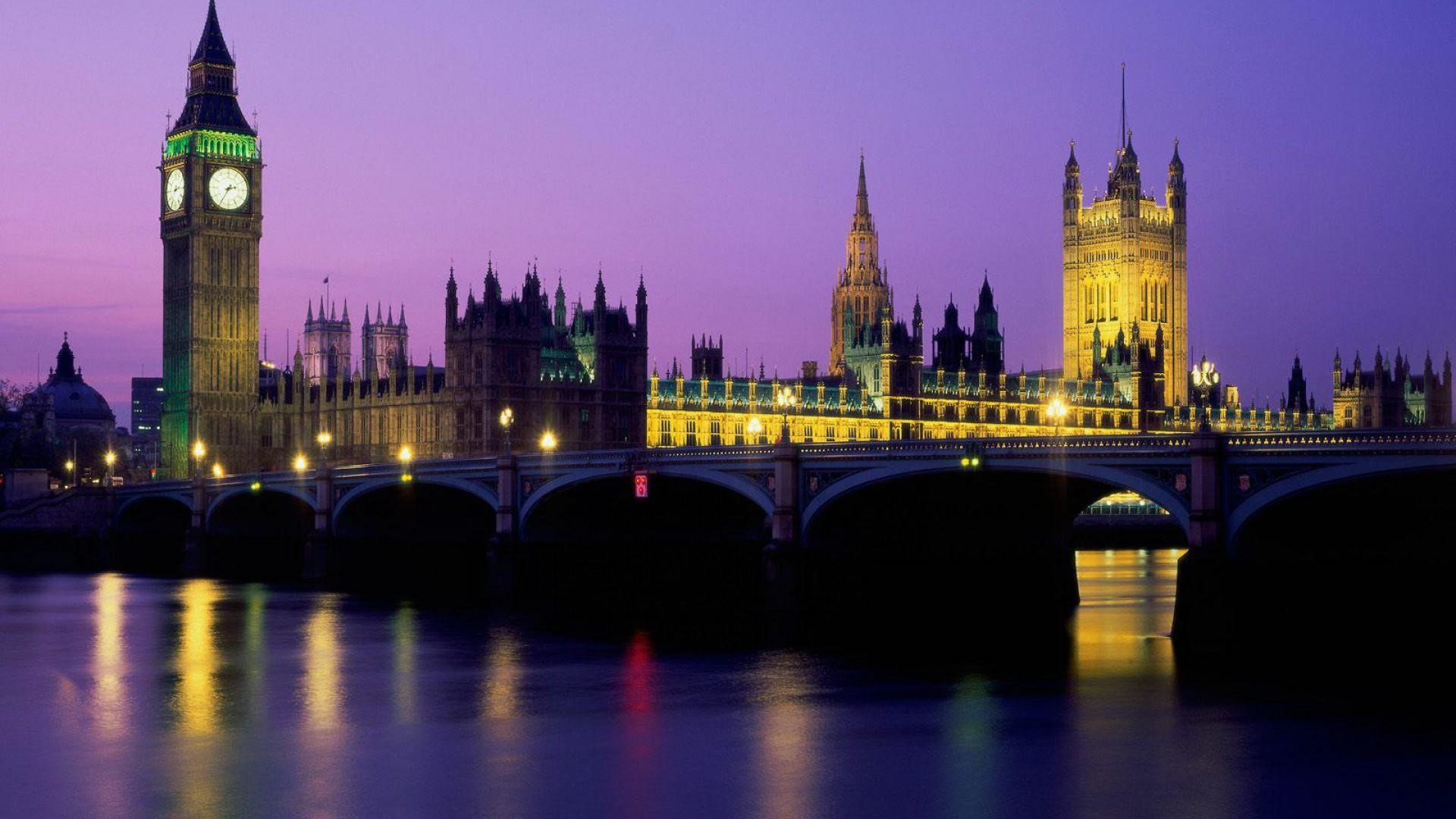 Palazzo di Westminster, Big Ben, Ponte di Westminster, Londra, Notte, sfondo Full HD per portatile