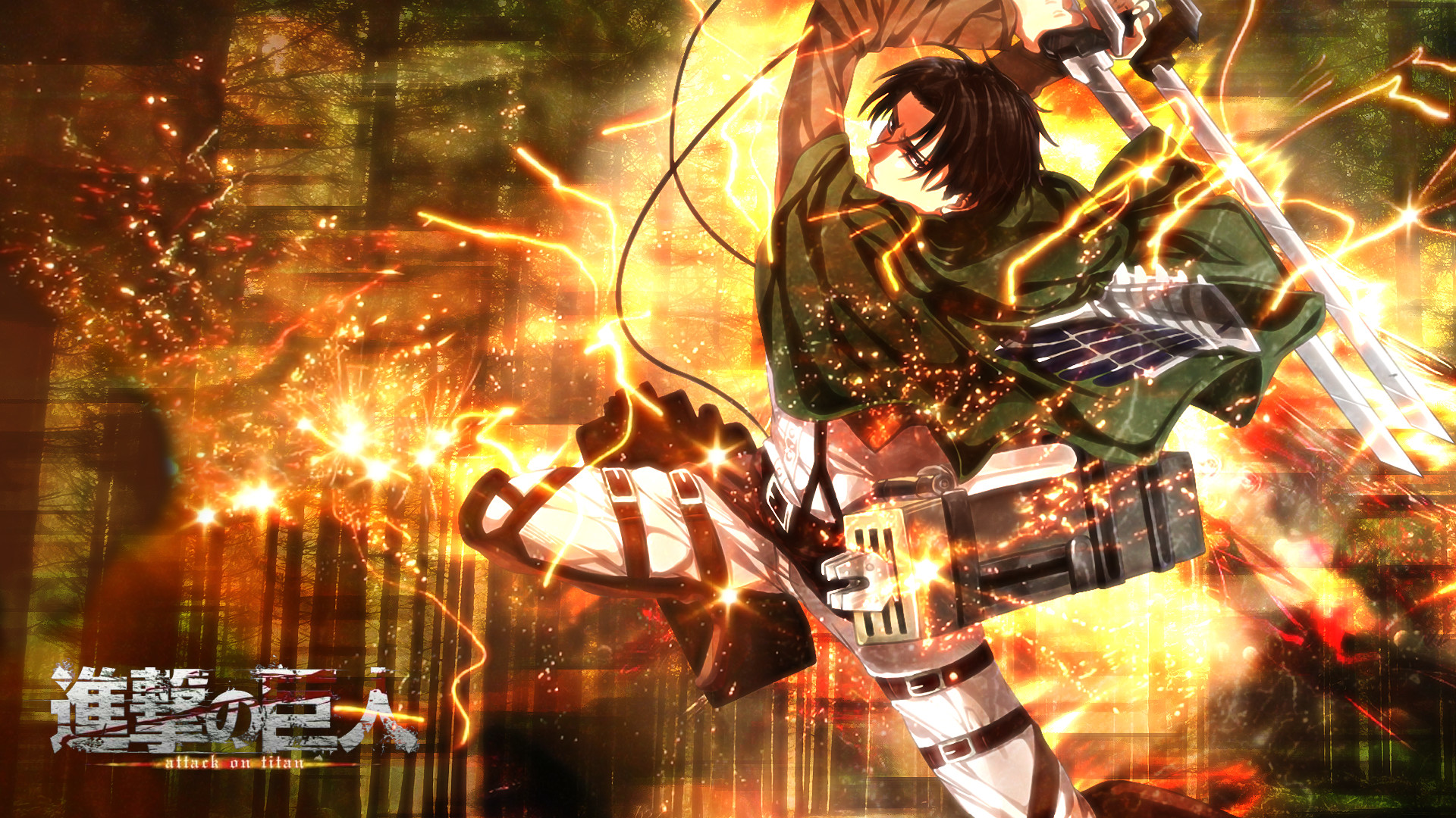 Levi Ackerman, Shingeki no Kyojin, Scintille, Luce dorata, Full HD, sfondo per PC